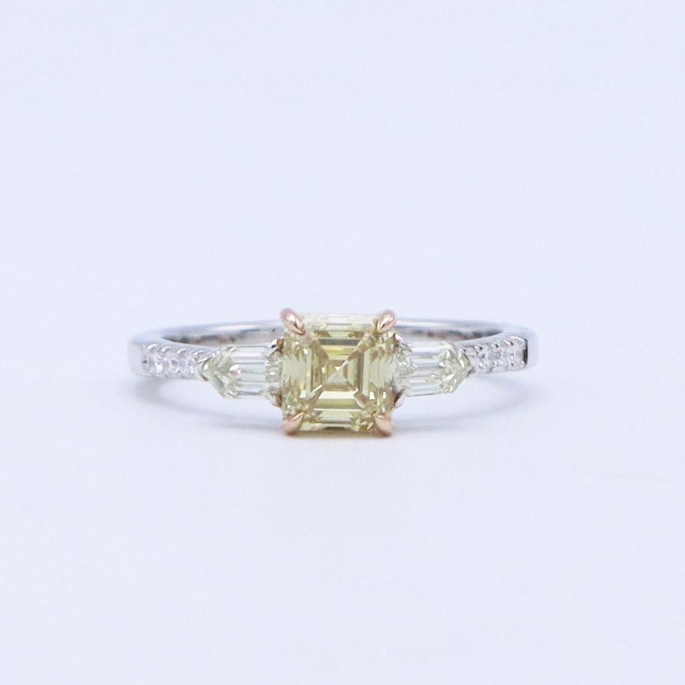 Women's or Men's Emilio Jewelry 1.46 Carat Intense Yellow Three Stone Cocktail Ring
