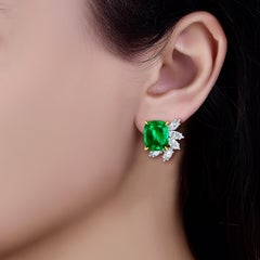 Emilio Jewelry 14.62 Carat Certified Vivid Green Emerald Diamond Earrings