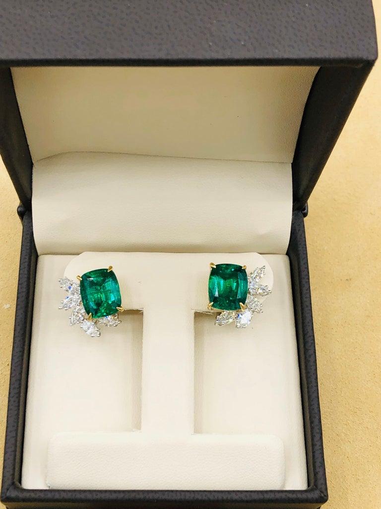 Emilio Jewelry 14.62 Carat Certified Vivid Green Emerald Diamond Earrings For Sale 4