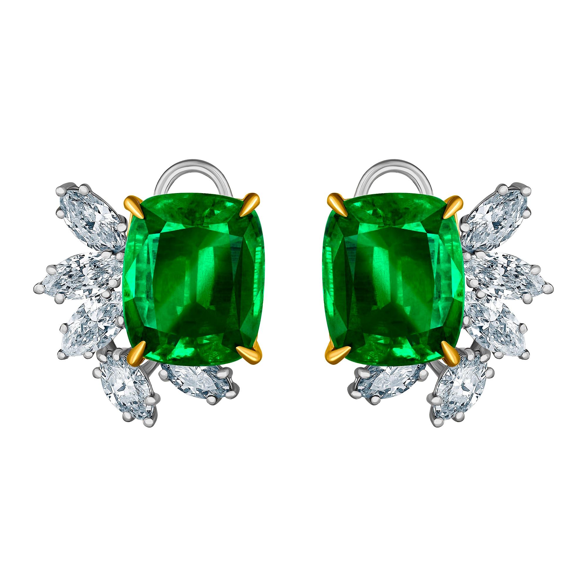 Emilio Jewelry 14.62 Carat Certified Vivid Green Emerald Diamond Earrings For Sale