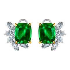 Emilio Jewelry 14.62 Carat Certified Vivid Green Emerald Diamond Earrings