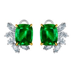 Emilio Jewelry, boucles d'oreilles en diamants et émeraude vert vif certifiée 14,62 carats