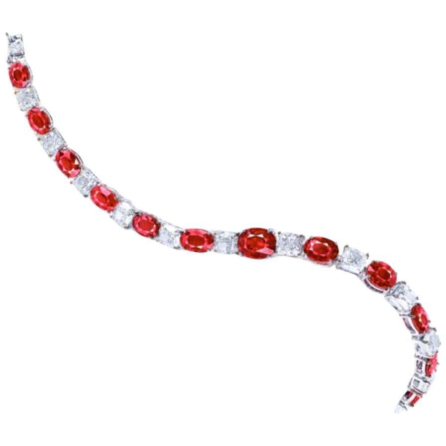 Emilio Jewelry 15.00 Carat Certified Unheated Pigeon Blood Ruby Bracelet For Sale