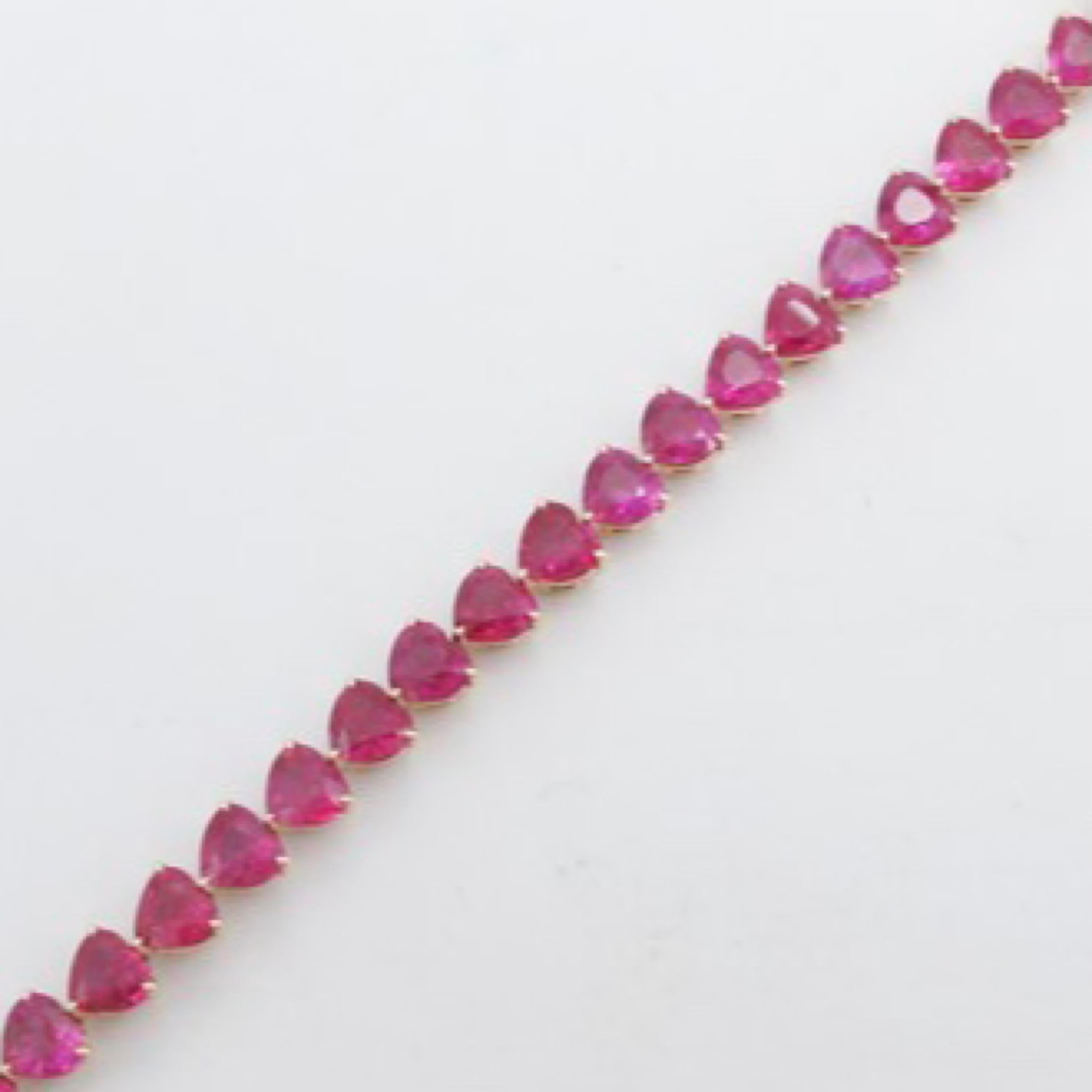 Heart Cut Emilio Jewelry 15.00 Carat Heart Shape Ruby Bracelet For Sale