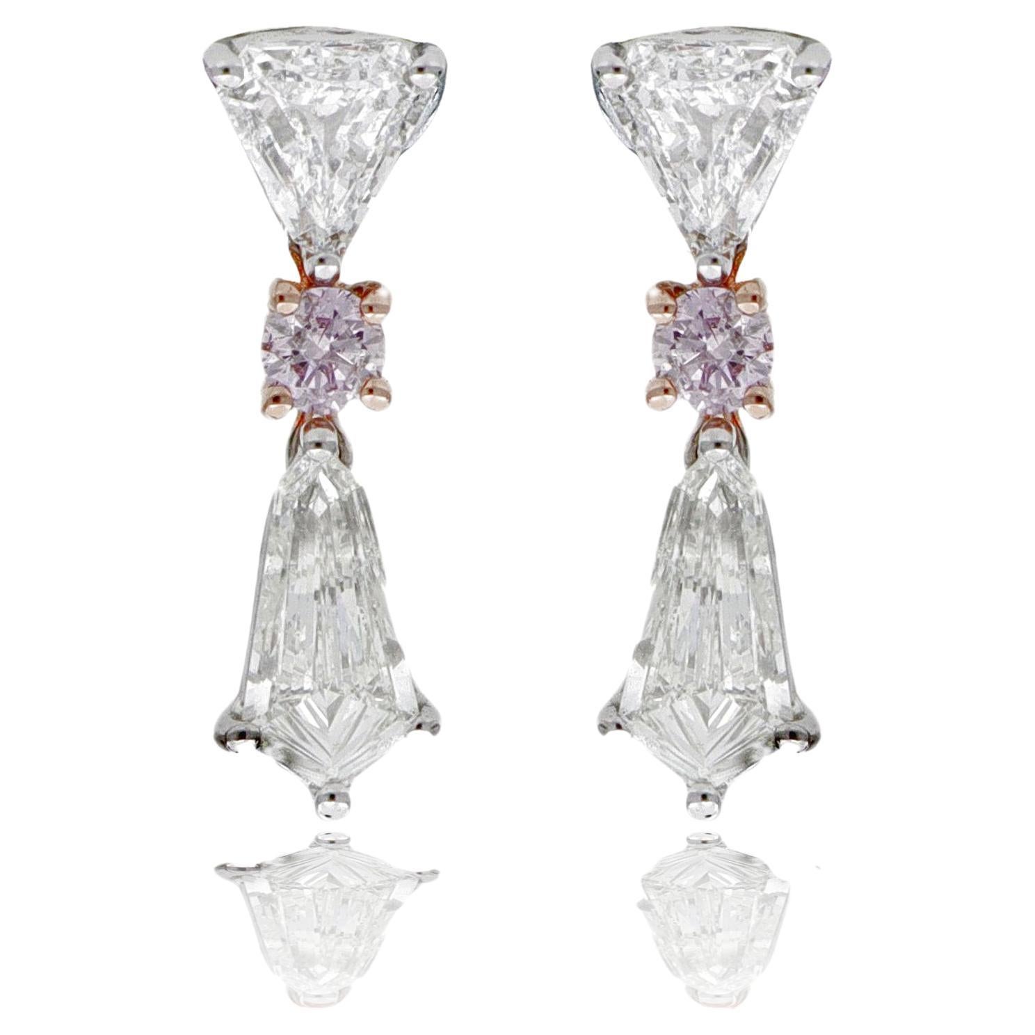 Emilio Jewelry 1.53 Carat Pink and White Diamond Earrings For Sale