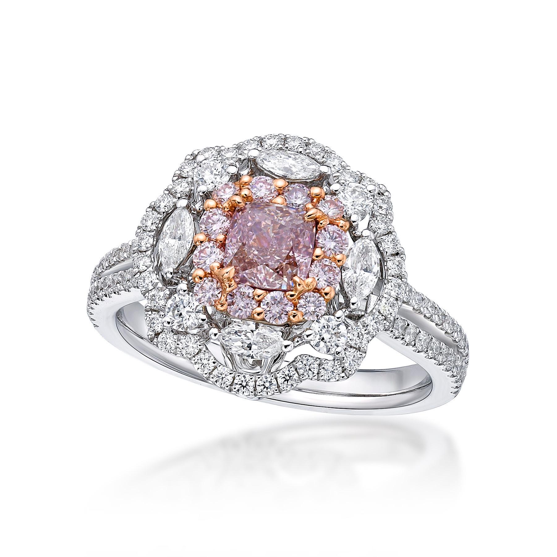 Emilio Jewelry 1,57 Karat rosa Diamant-Kissen-Verlobungsring im Zustand „Neu“ im Angebot in New York, NY