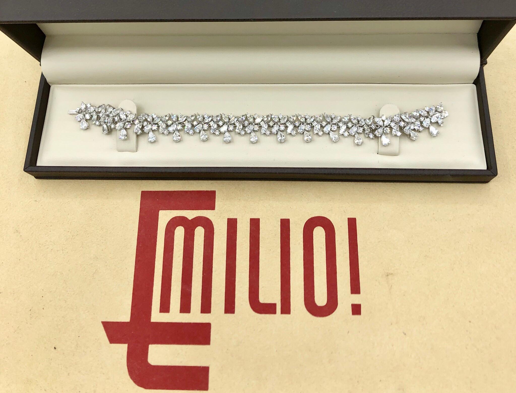 This amazing bracelet is also available was well thought out when Emilio designed it! Hand made in the Emilio Jewelry Factory, Here are the details
Metal: 18k
Diamonds: 15.72 total weight carats mixed shapes including princess cut, round, and