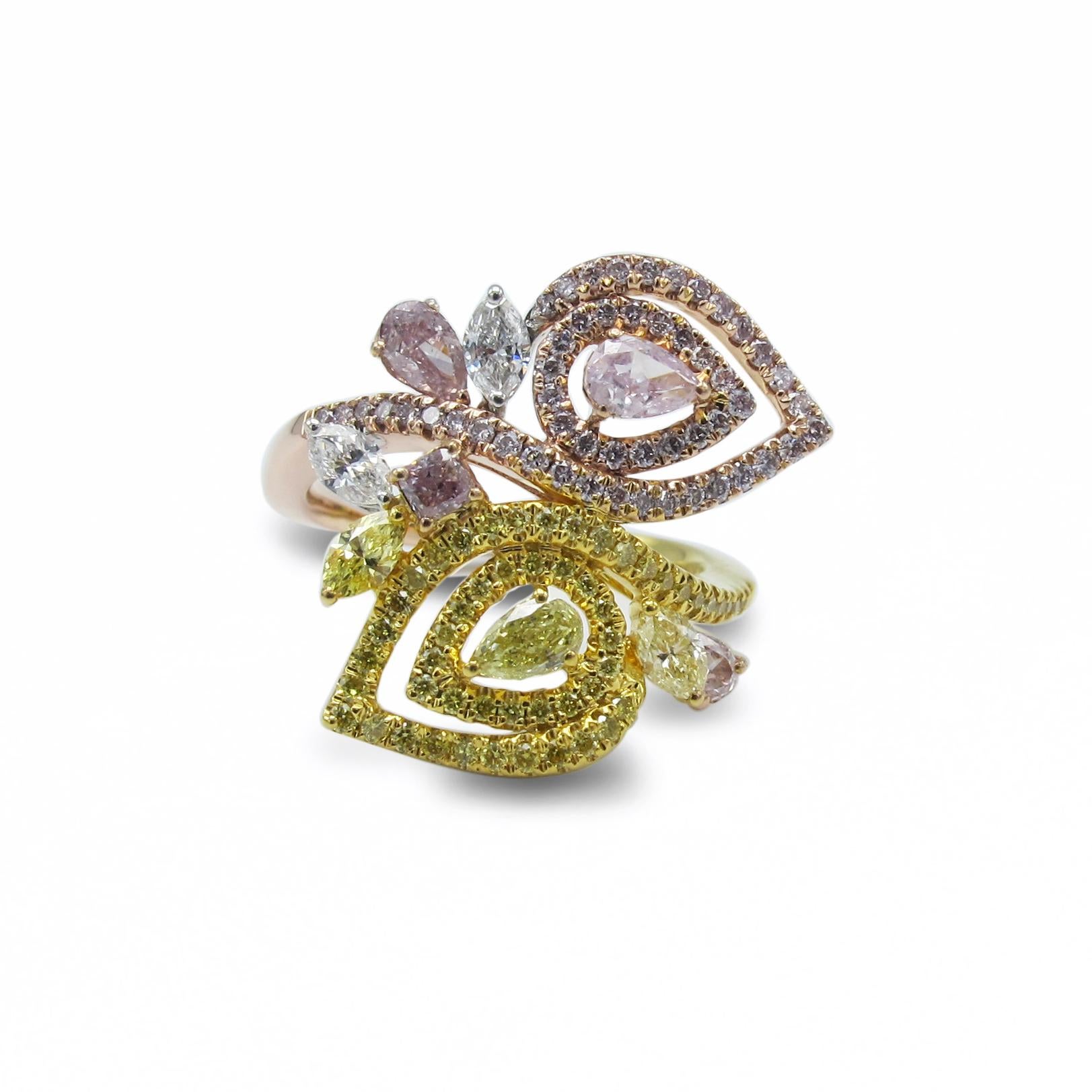 Emilio Jewelry 1,62 Karat Ausgefallener gelber hellrosa Diamantring im Zustand „Neu“ im Angebot in New York, NY