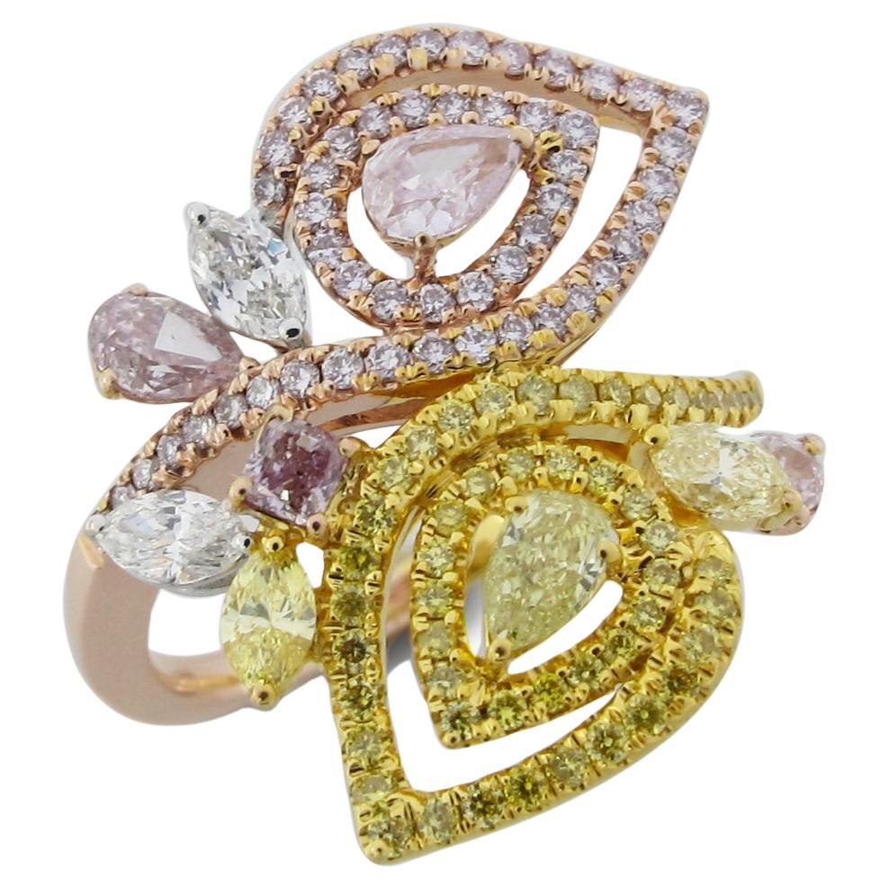 Emilio Jewelry 1,62 Karat Ausgefallener gelber hellrosa Diamantring im Angebot