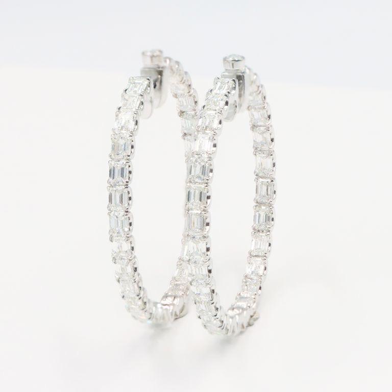 Women's or Men's Emilio Jewelry 16.26 Carat Emerald Cut Diamond Hoop Earring For Sale