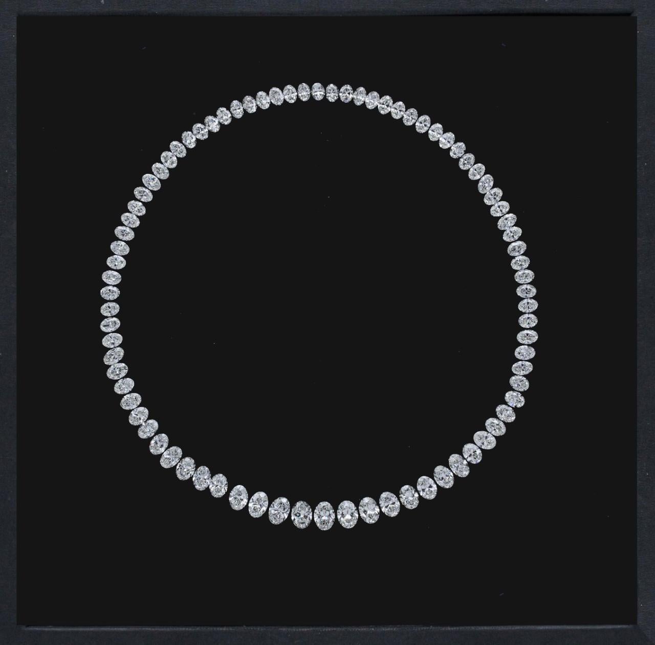 From The Vault At Emilio Jewelry New York,
Let Emilio Jewelry create your dream necklace for you, exactly as your heart desires! A spectacular layout of natural Gia certified oval diamonds, ranging from 1.06cts down to .40ct each. 
Majority are G-H