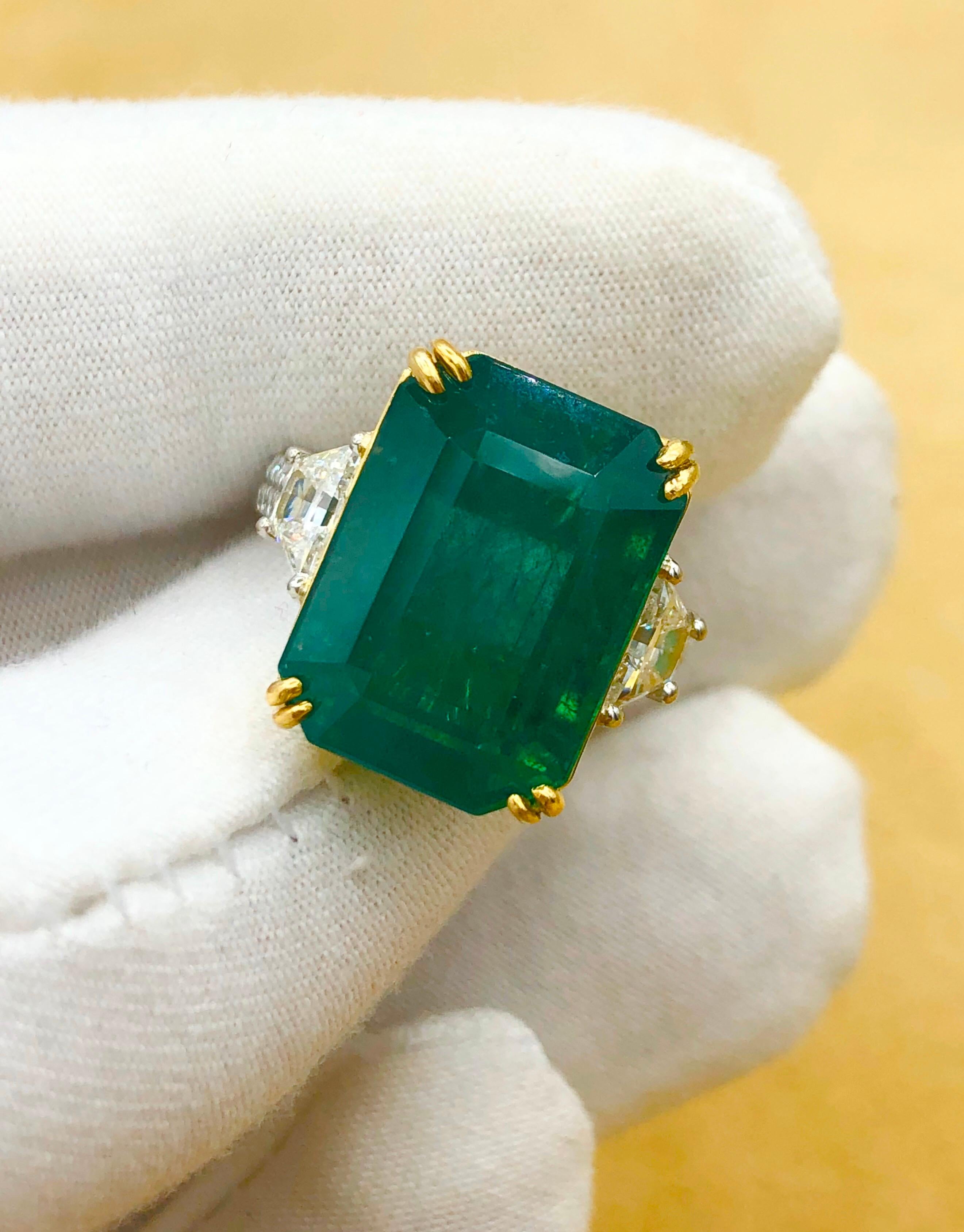 Emilio Jewelry 16.98 Carat Vivid Green Emerald Diamond Ring 9