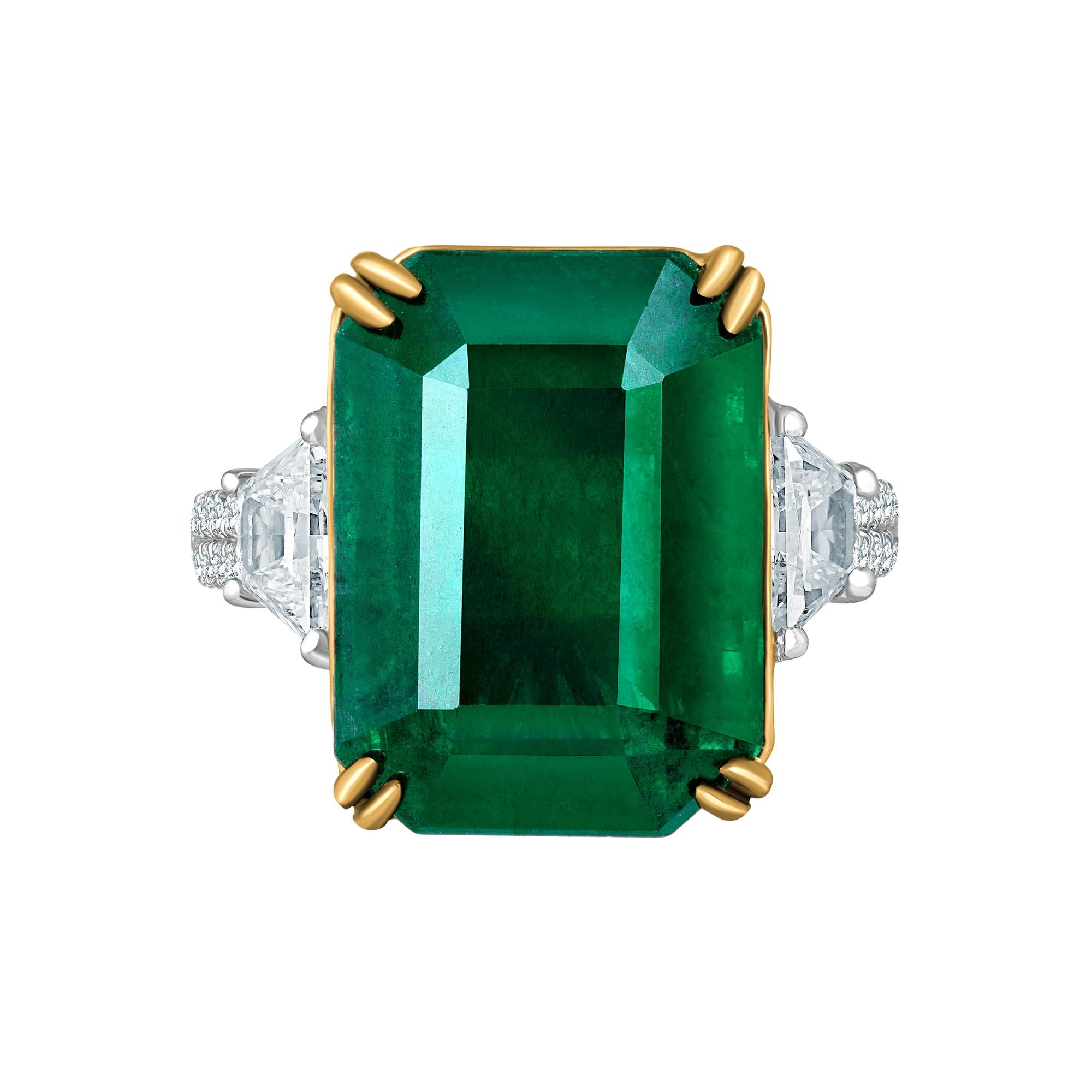 Women's or Men's Emilio Jewelry 16.98 Carat Vivid Green Emerald Diamond Ring