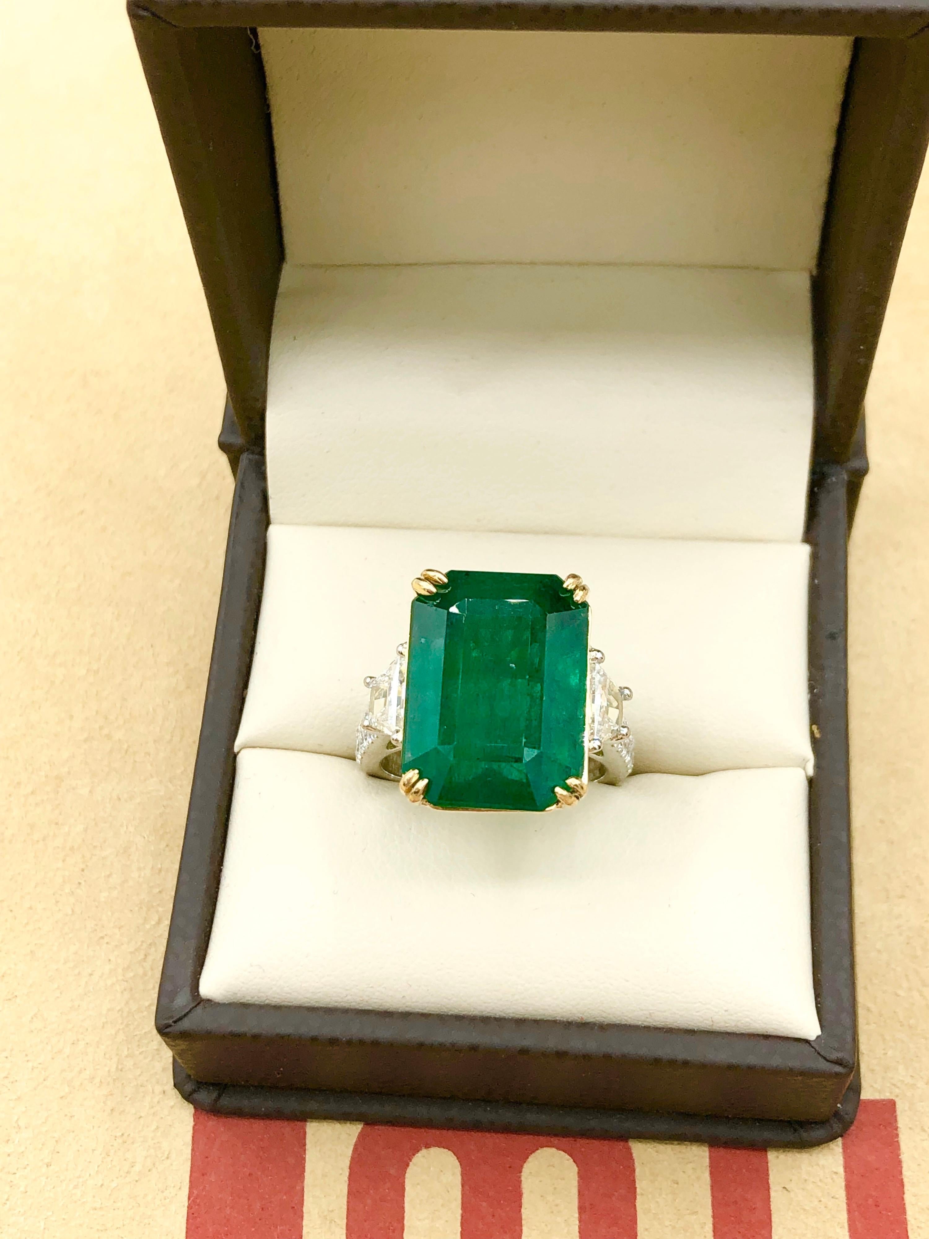 Emilio Jewelry 16.98 Carat Vivid Green Emerald Diamond Ring 4