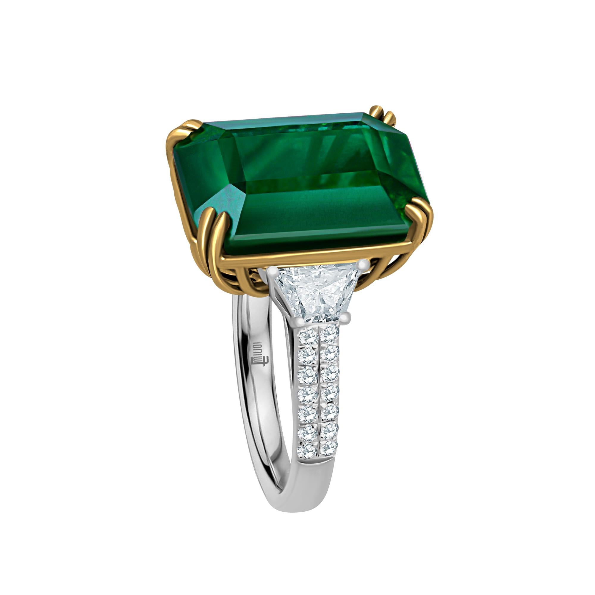 Emilio Jewelry 16.98 Carat Vivid Green Emerald Diamond Ring 1