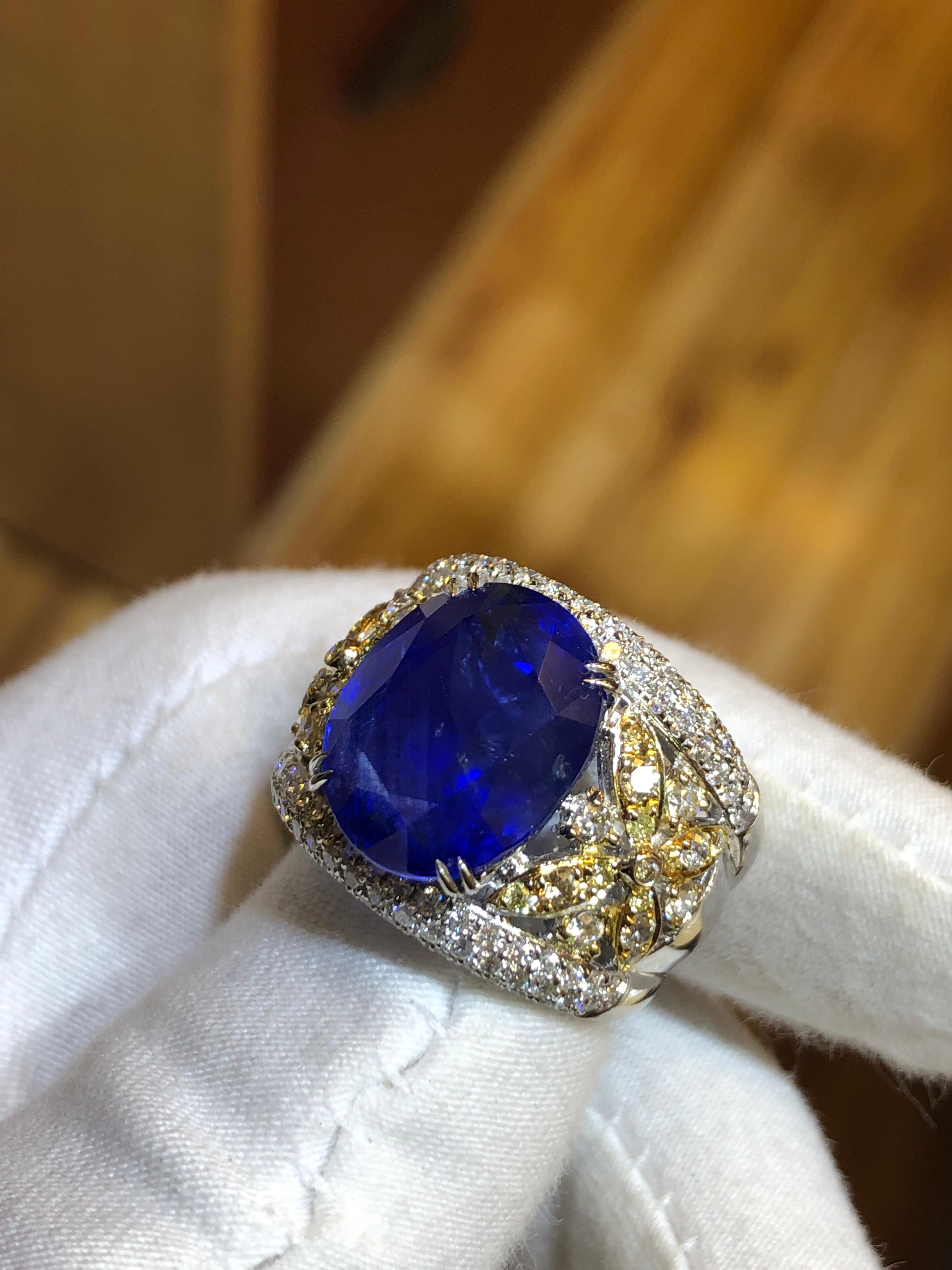 Emilio Jewelry 17.00 Carat AGL Certified Unheated Ceylon Sapphire Diamond Ring 5