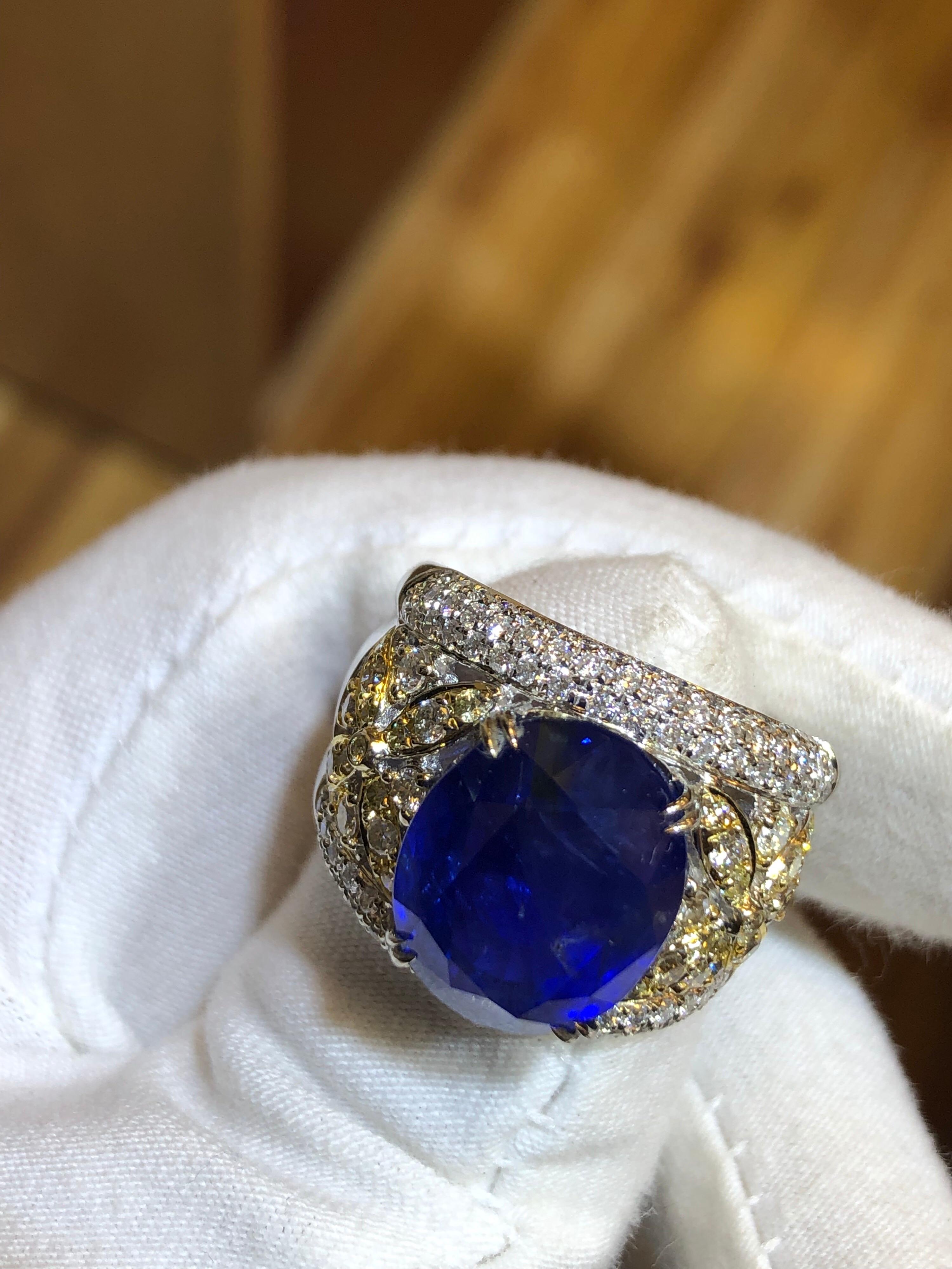 Emilio Jewelry 17.00 Carat AGL Certified Unheated Ceylon Sapphire Diamond Ring 6