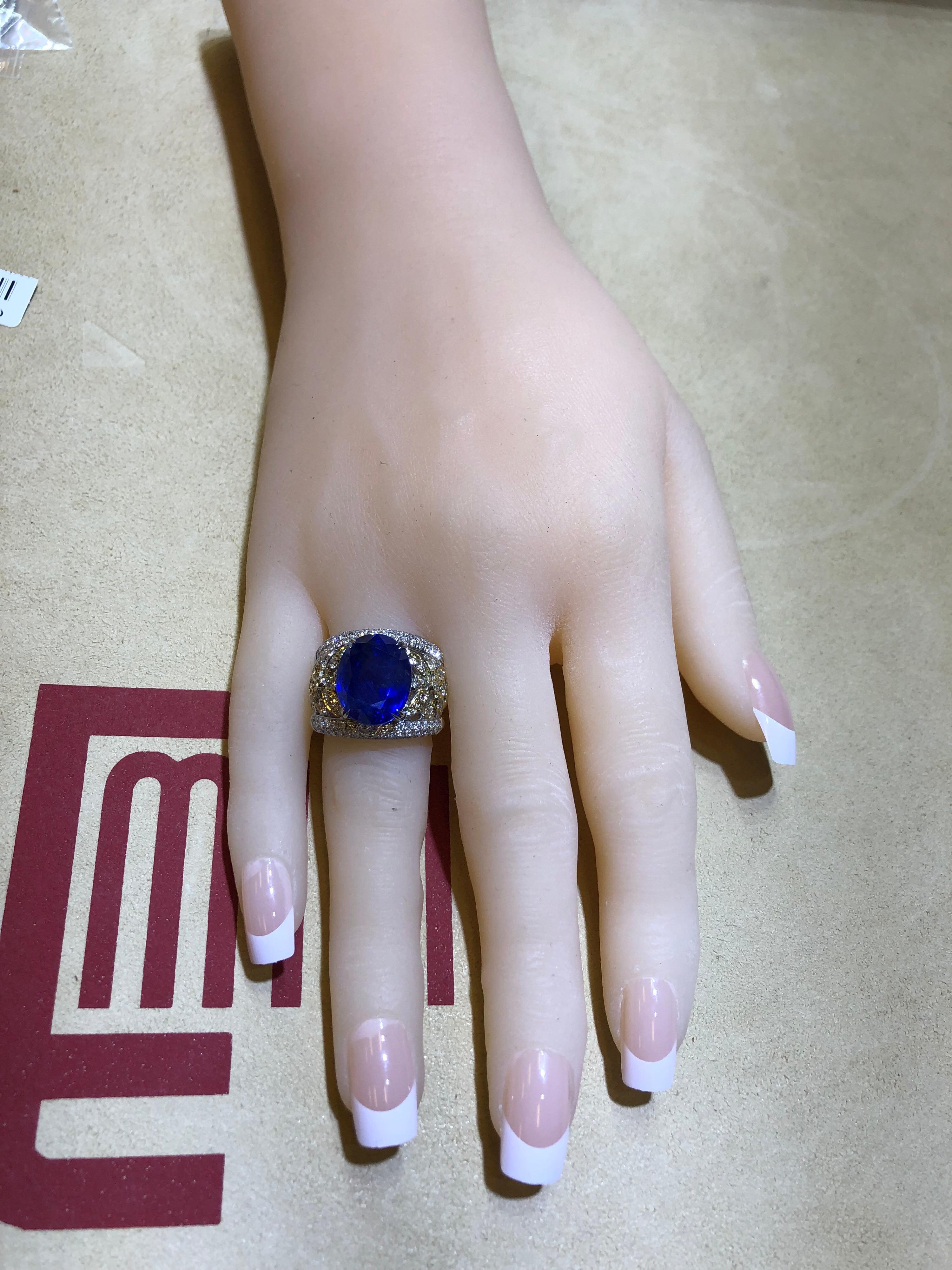 Emilio Jewelry 17.00 Carat AGL Certified Unheated Ceylon Sapphire Diamond Ring 8