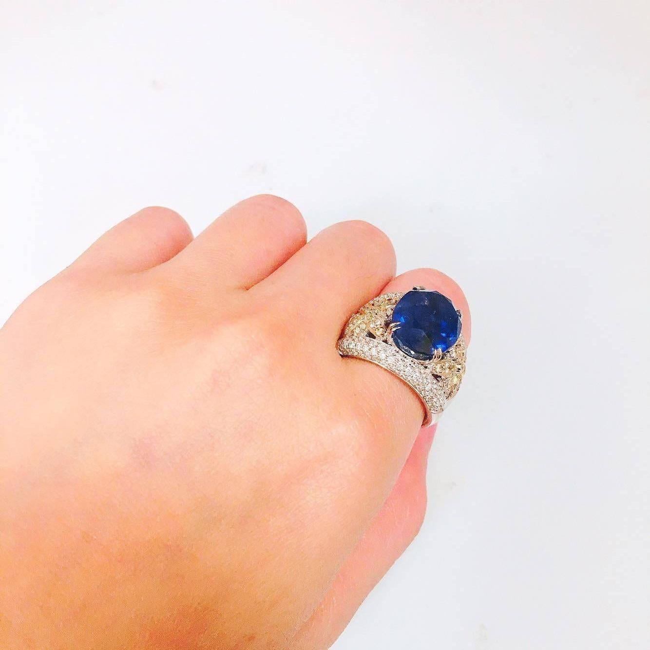 Women's Emilio Jewelry 17.00 Carat AGL Certified Unheated Ceylon Sapphire Diamond Ring