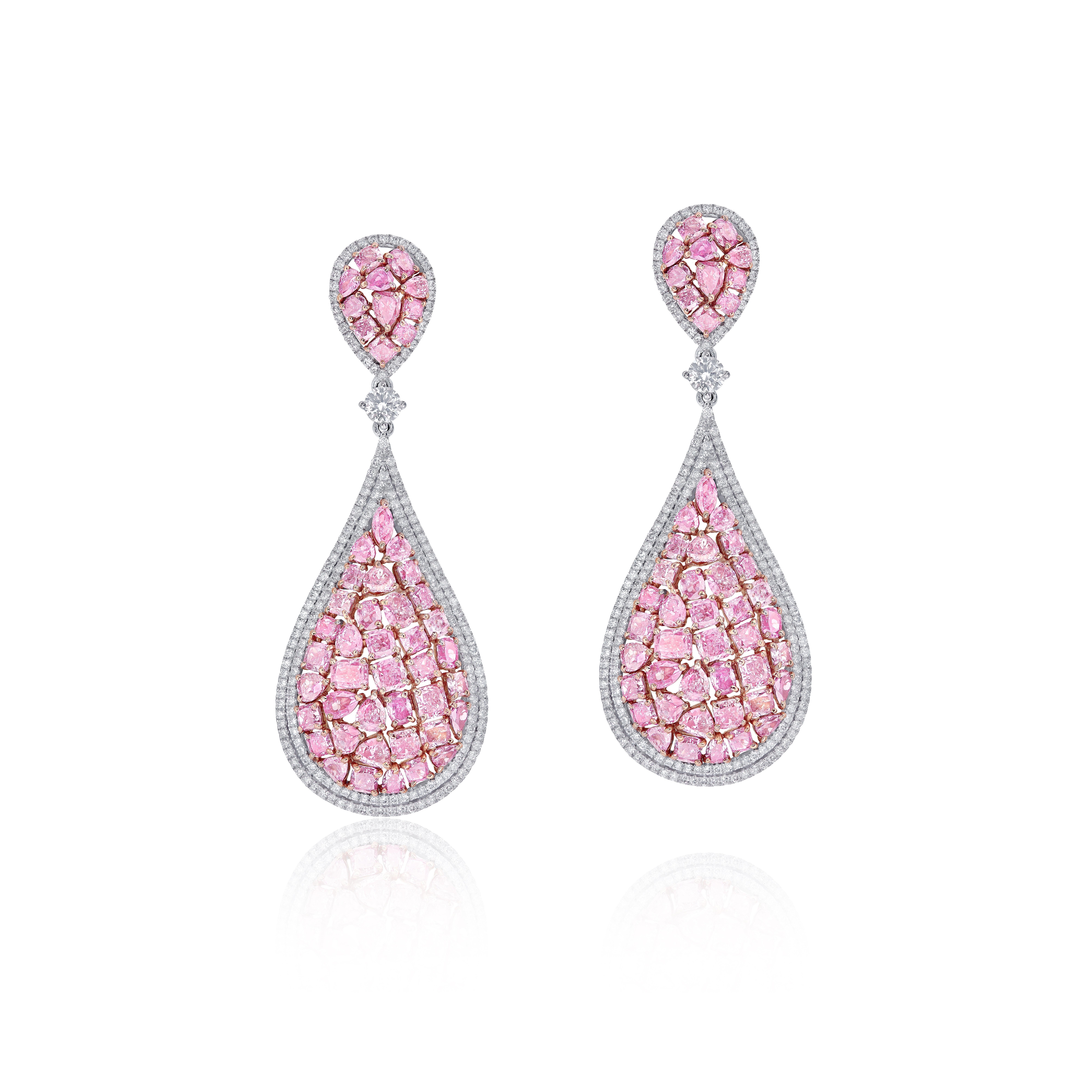 Mixed Cut Emilio Jewelry Natural Pink Diamond Earrings  For Sale