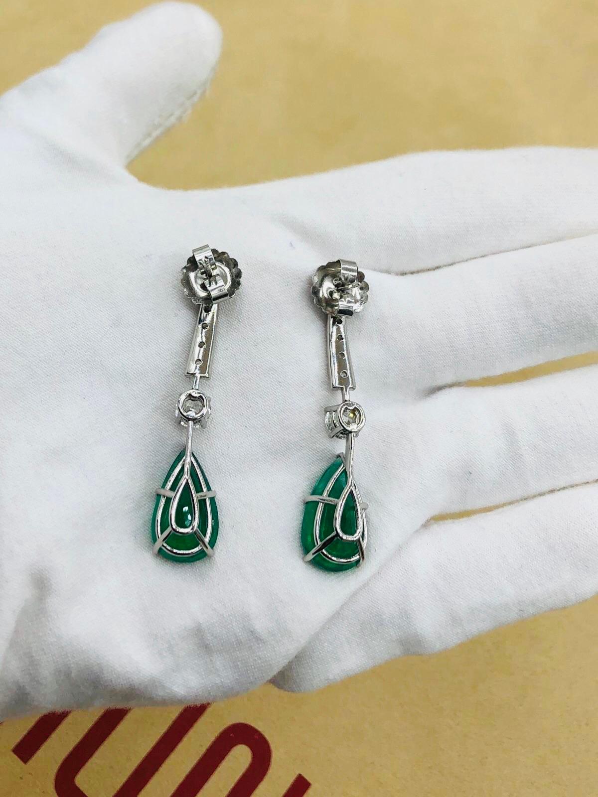 Emilio Jewelry 17.06 Carat Vivid Green Pear Shape Emerald Diamond Earrings 5