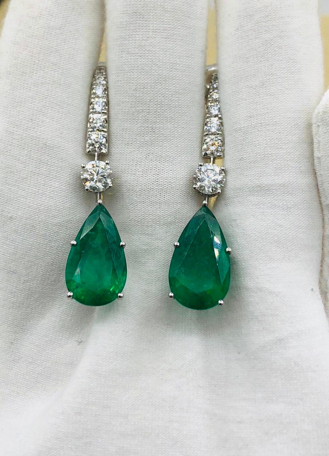 Emilio Jewelry 17.06 Carat Vivid Green Pear Shape Emerald Diamond Earrings 6