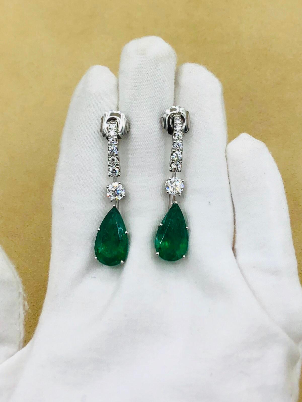 Emilio Jewelry 17.06 Carat Vivid Green Pear Shape Emerald Diamond Earrings 9
