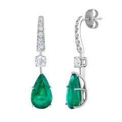 Emilio Jewelry 17.06 Carat Vivid Green Pear Shape Emerald Diamond Earrings