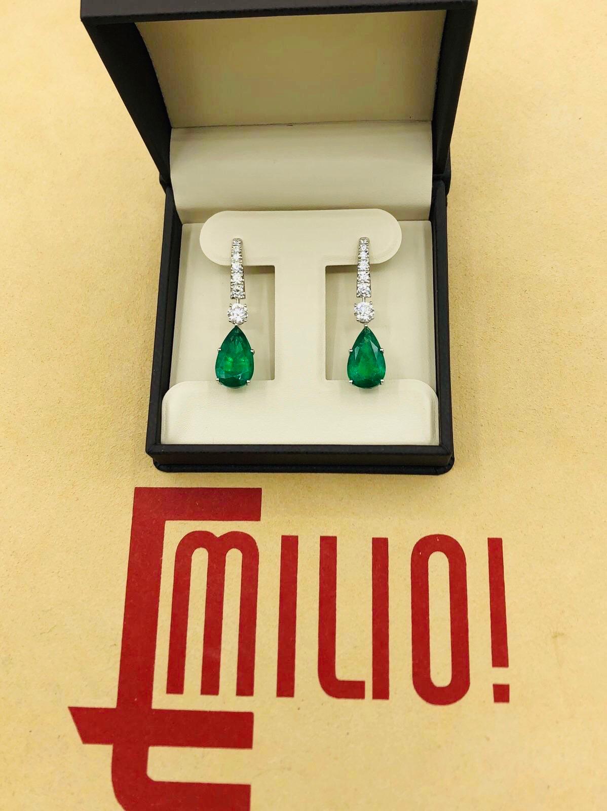 Emilio Jewelry 17.06 Carat Vivid Green Pear Shape Emerald Diamond Earrings 3