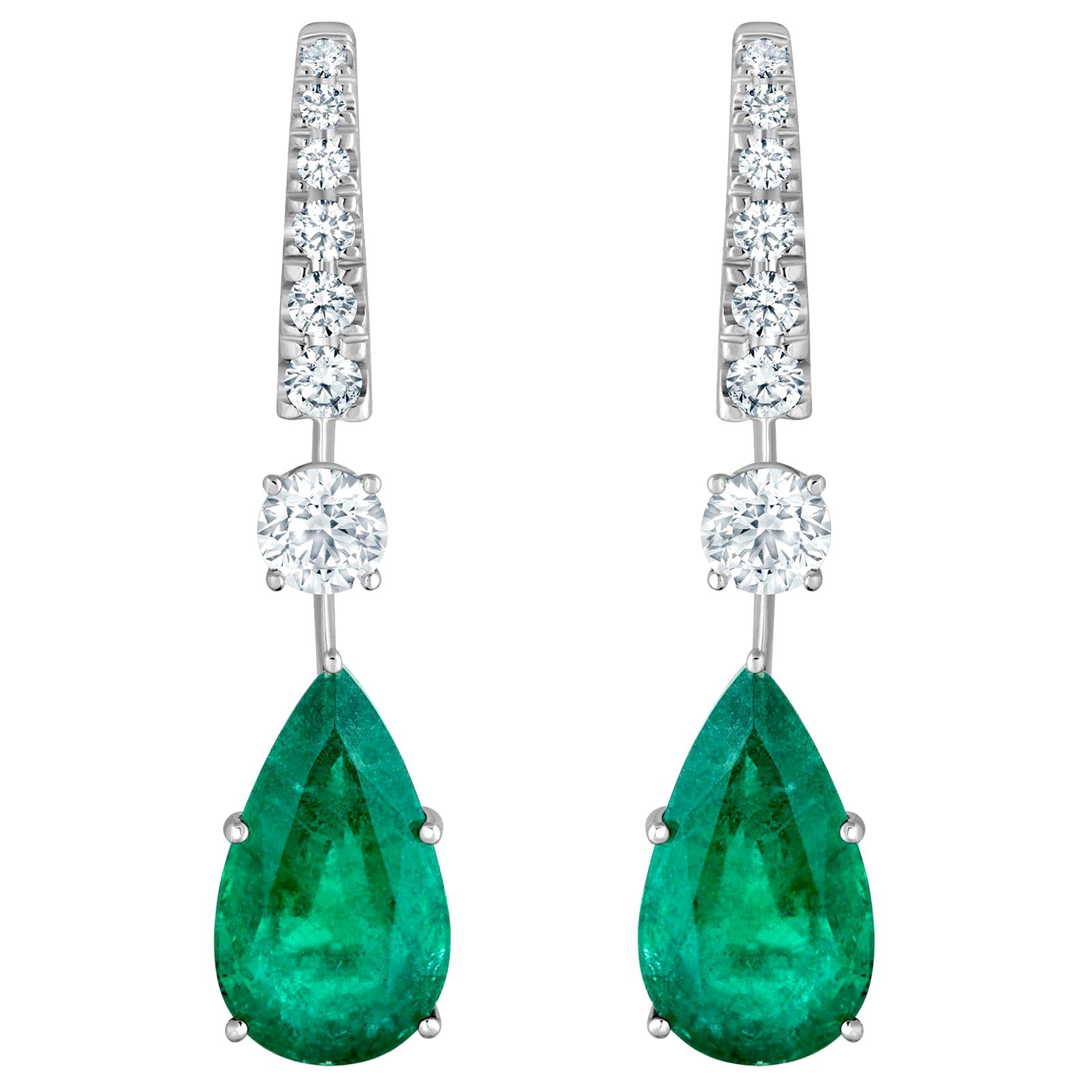 Emilio Jewelry 17.06 Carat Vivid Green Pear Shape Emerald Diamond Earrings
