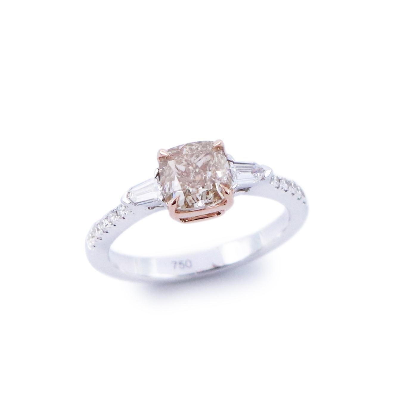 Featuring a 1.50ct fancy brownish pink diamond center. 

We specialize in creating special mountings for pink diamonds that will increase the color and bring it out the maximum potential of the center, 
 Hand made in the Emilio Jewelry Atelier, whom