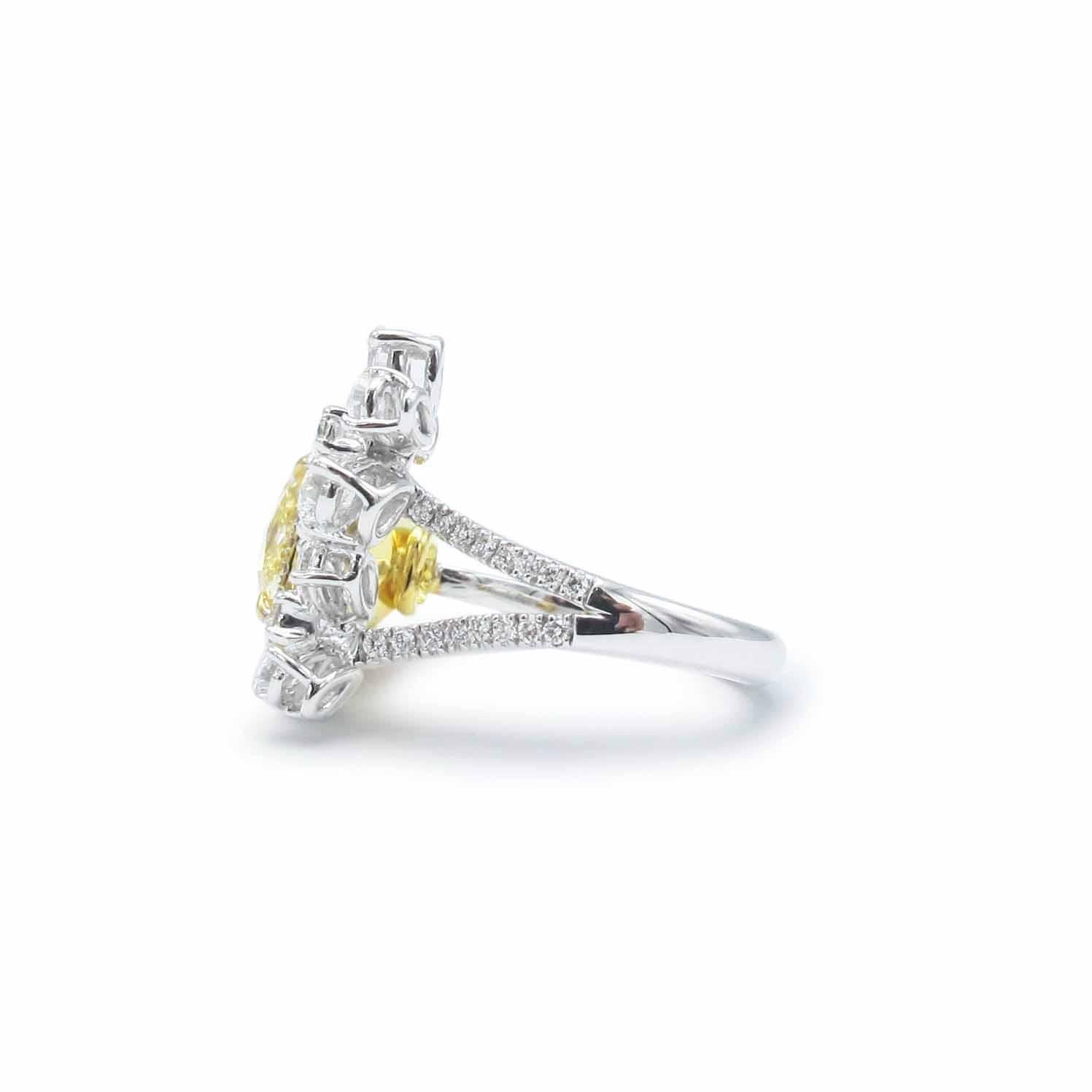 Women's or Men's Emilio Jewelry 1.78 Carat Fancy Yellow Diamond Flower Cocktail Ring For Sale