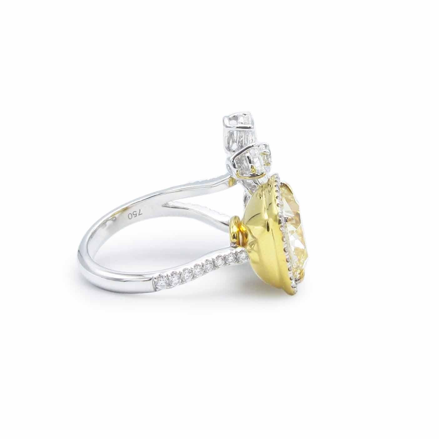 Emilio Jewelry 1.78 Carat Fancy Yellow Diamond Flower Cocktail Ring For Sale 1
