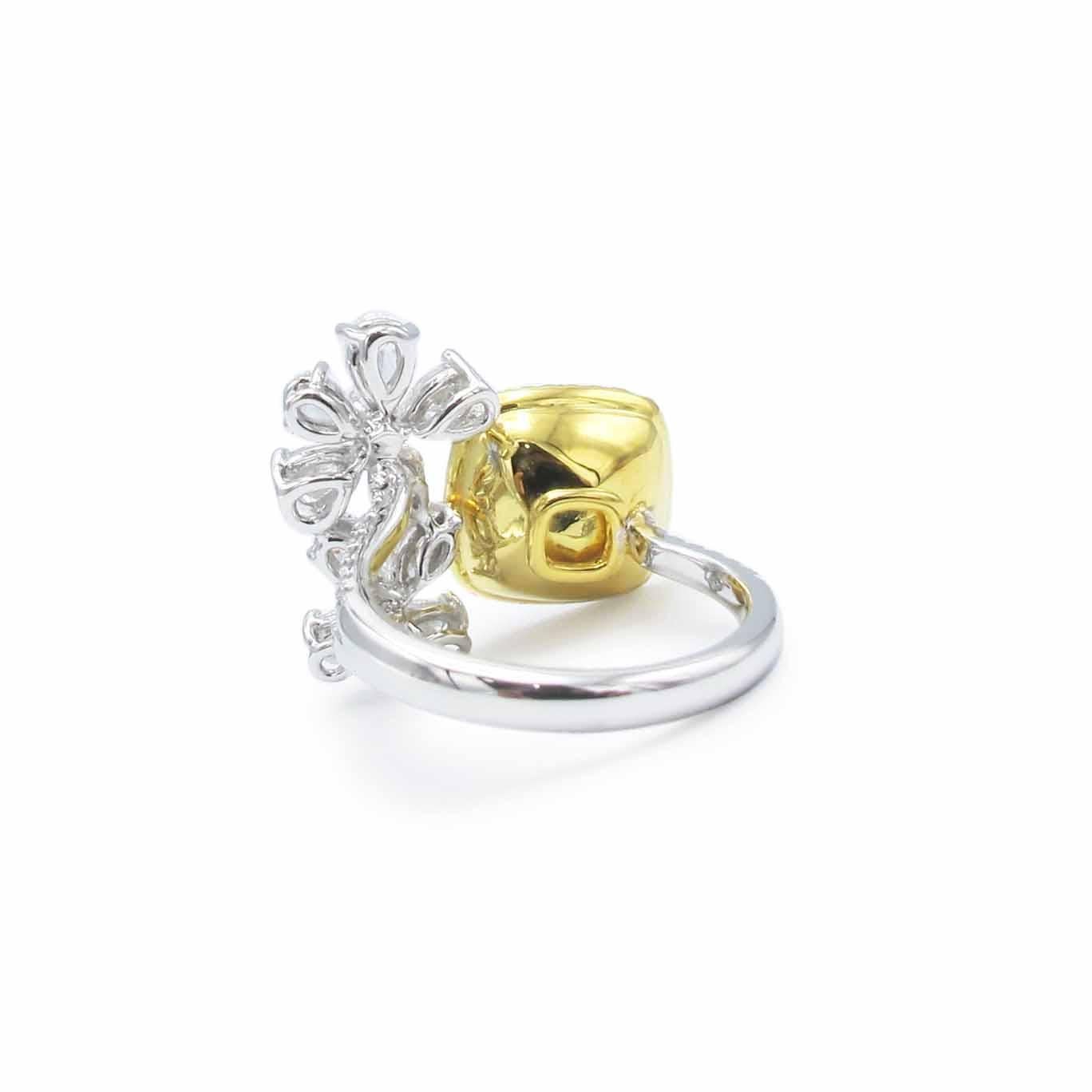 Emilio Jewelry 1.78 Carat Fancy Yellow Diamond Flower Cocktail Ring For Sale 2