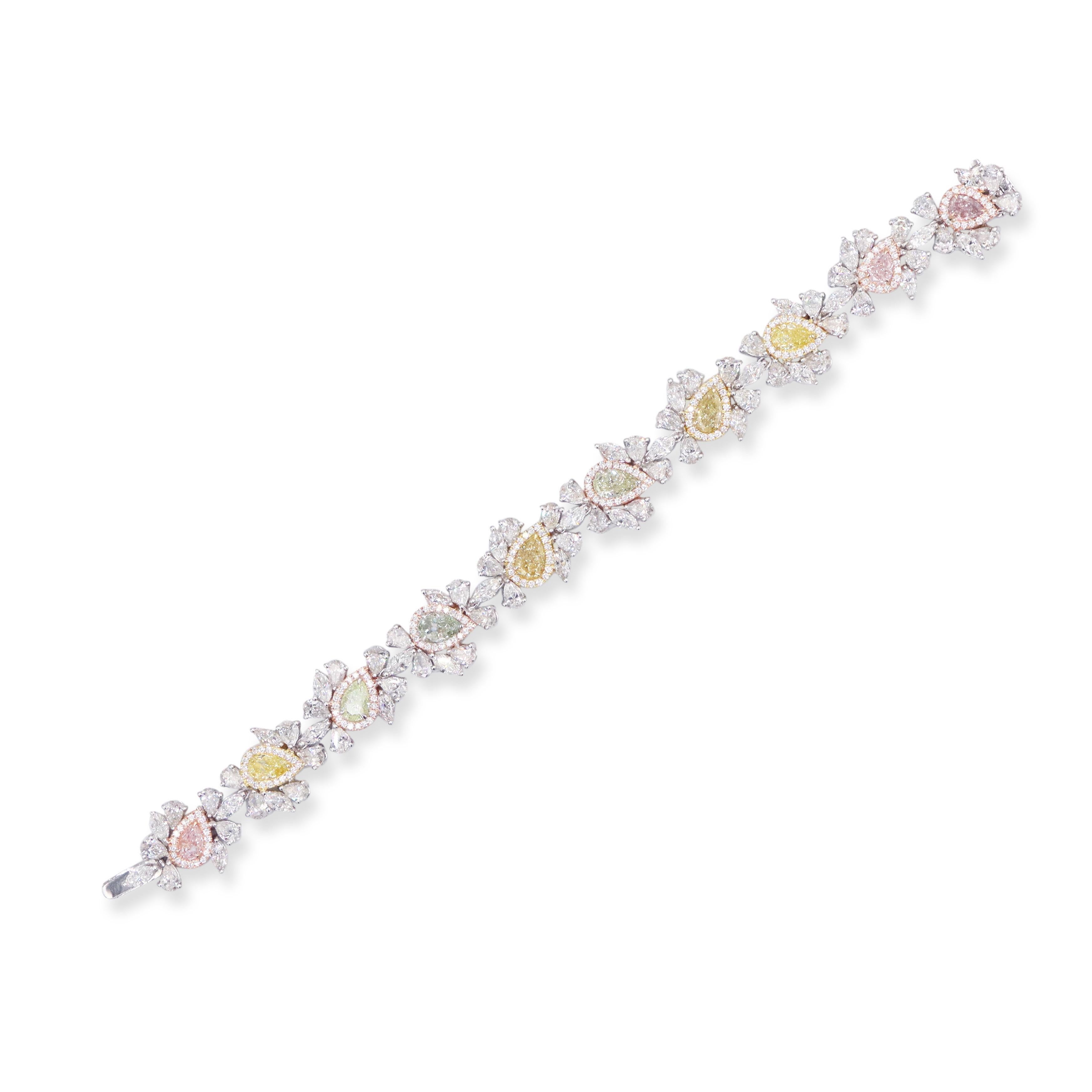Pear Cut Emilio Jewelry 17.85 Carat Fancy Color Diamond Bracelet For Sale