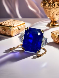 Emilio Jewelry 18 Carat Emerald Cut Sapphire Diamond Ring