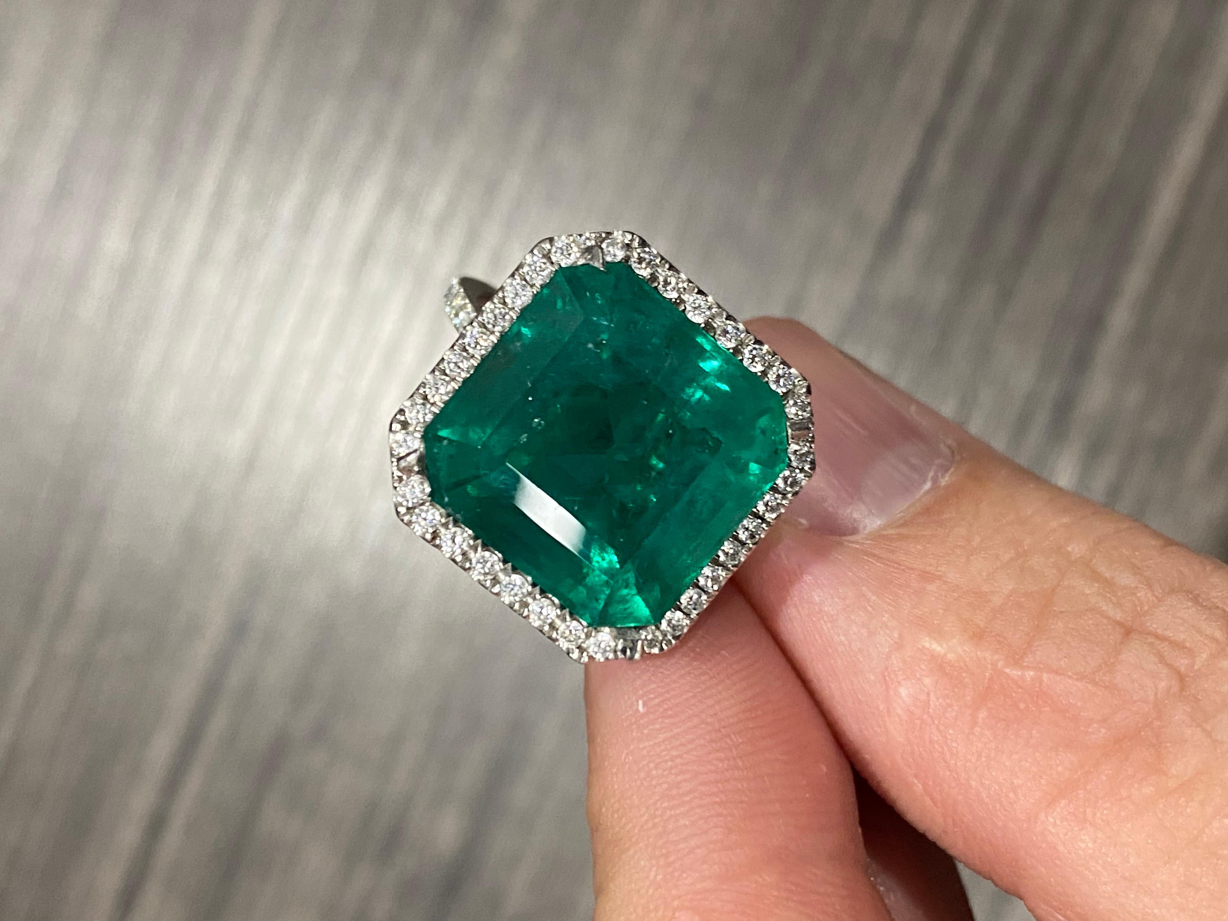 Emilio Gioielli Anello con smeraldo verde vivo da 18,22 carati in vendita 4