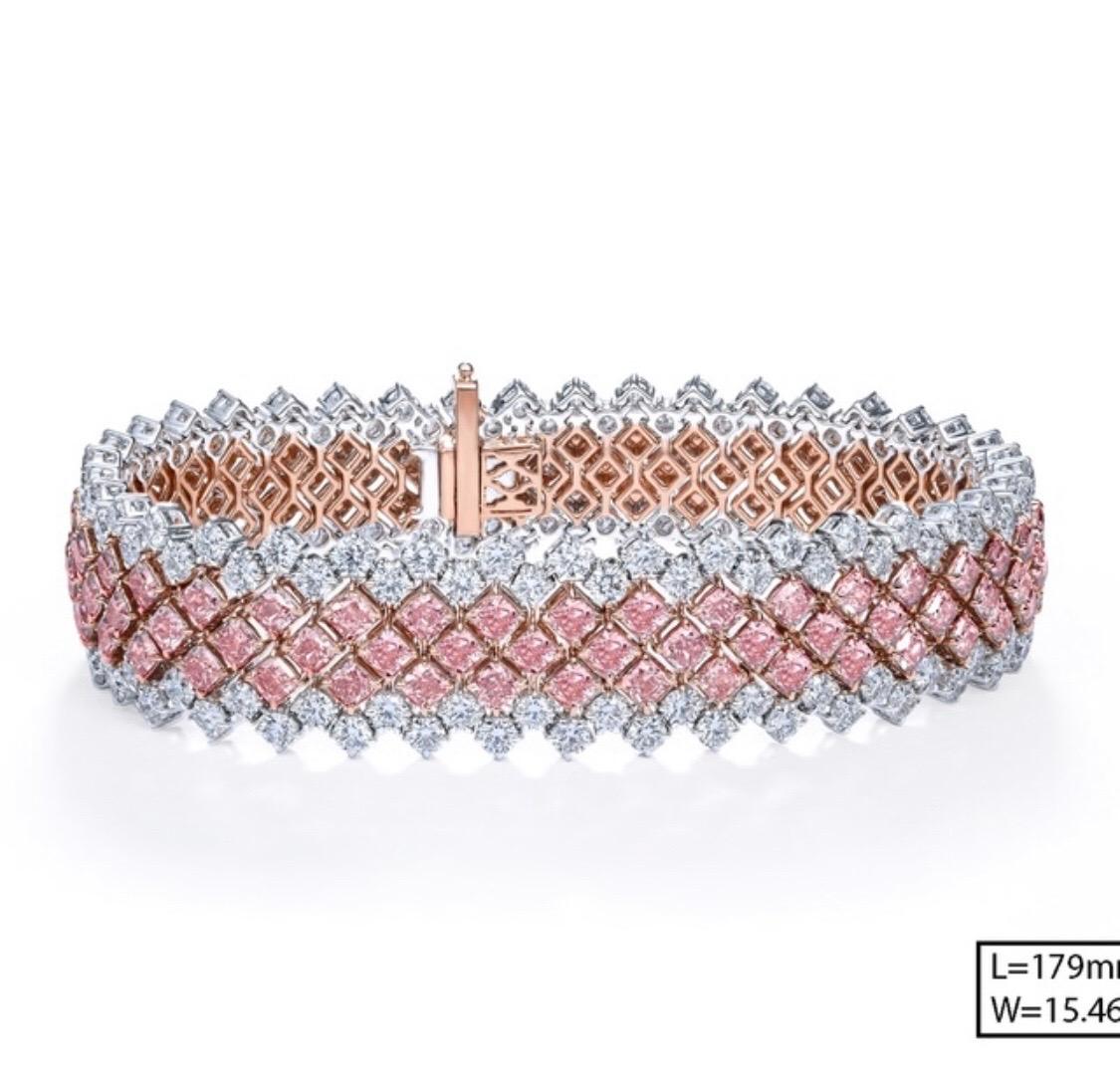 Radiant Cut Emilio Jewelry 18.80 Carat Natural Pink Diamond Bracelet