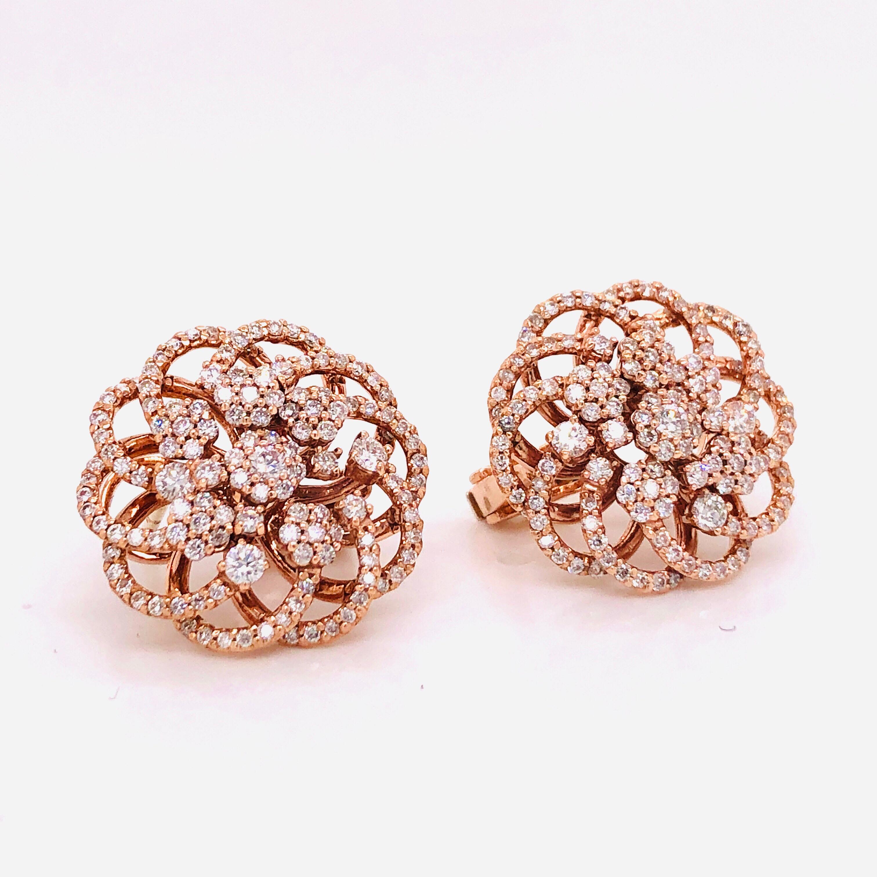 Women's or Men's Emilio Jewelry 1.89 Carat Rose Gold Diamond Earrings