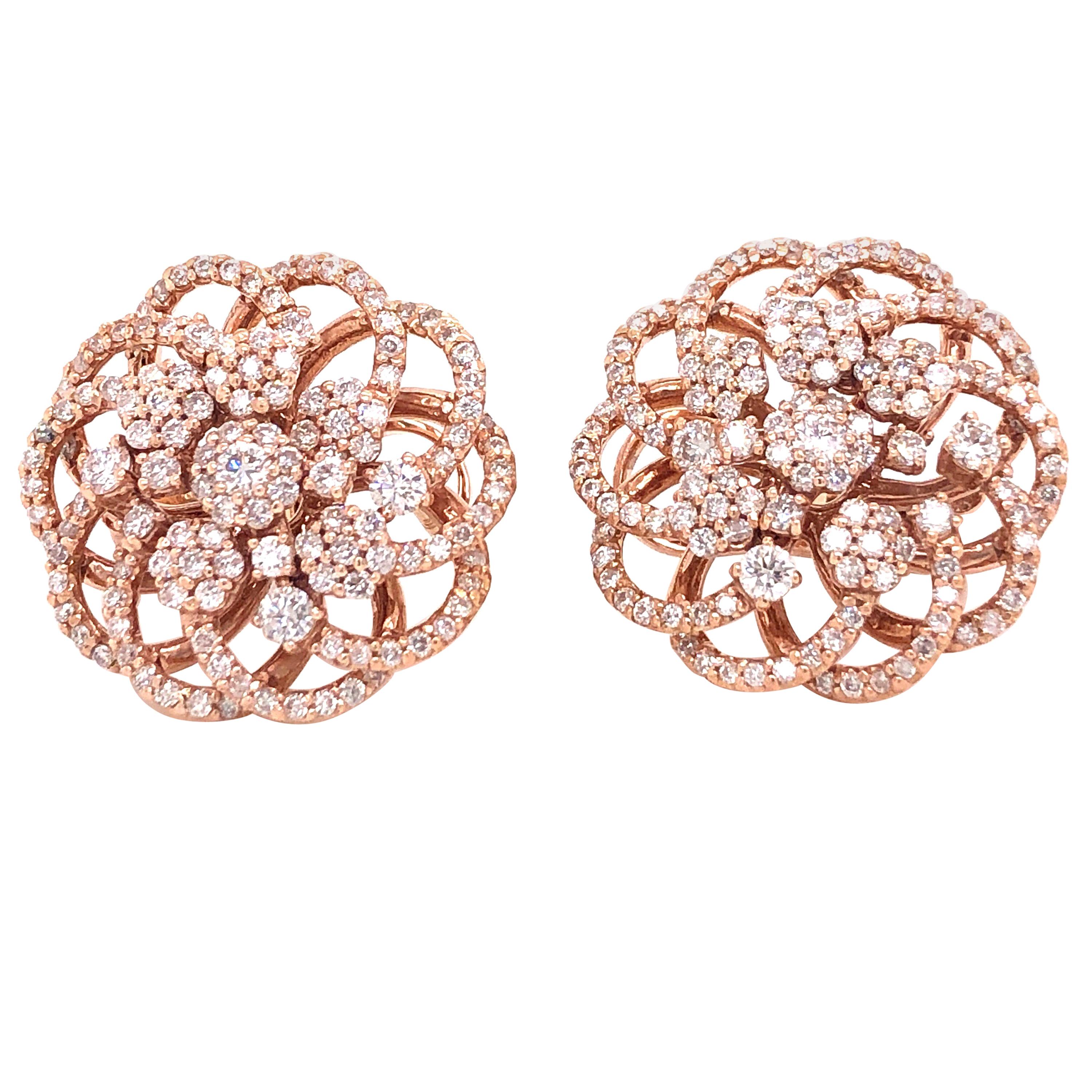 Emilio Jewelry 1.89 Carat Rose Gold Diamond Earrings