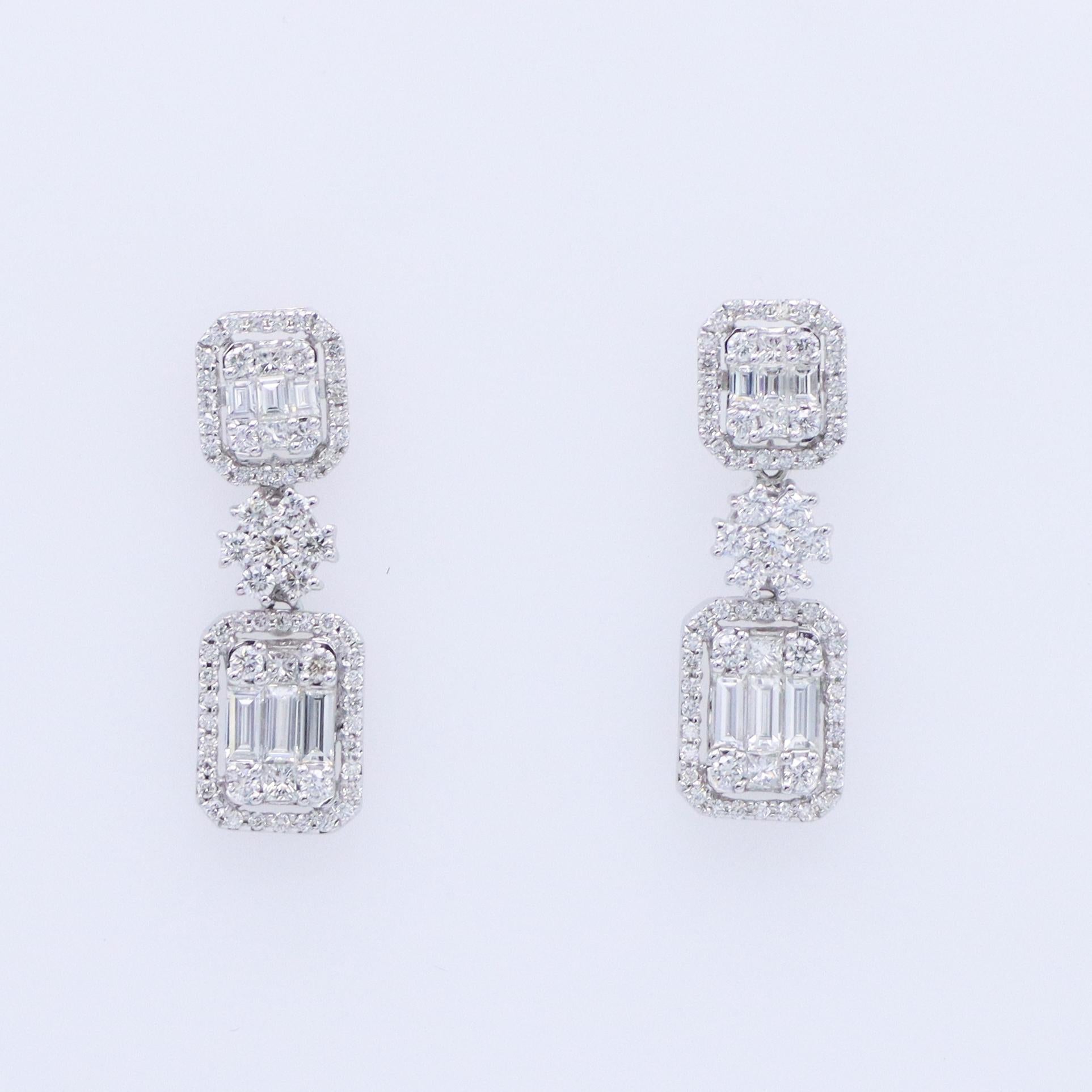 Baguette Cut Emilio Jewelry 1.92 Carat Diamond Drop Earrings For Sale
