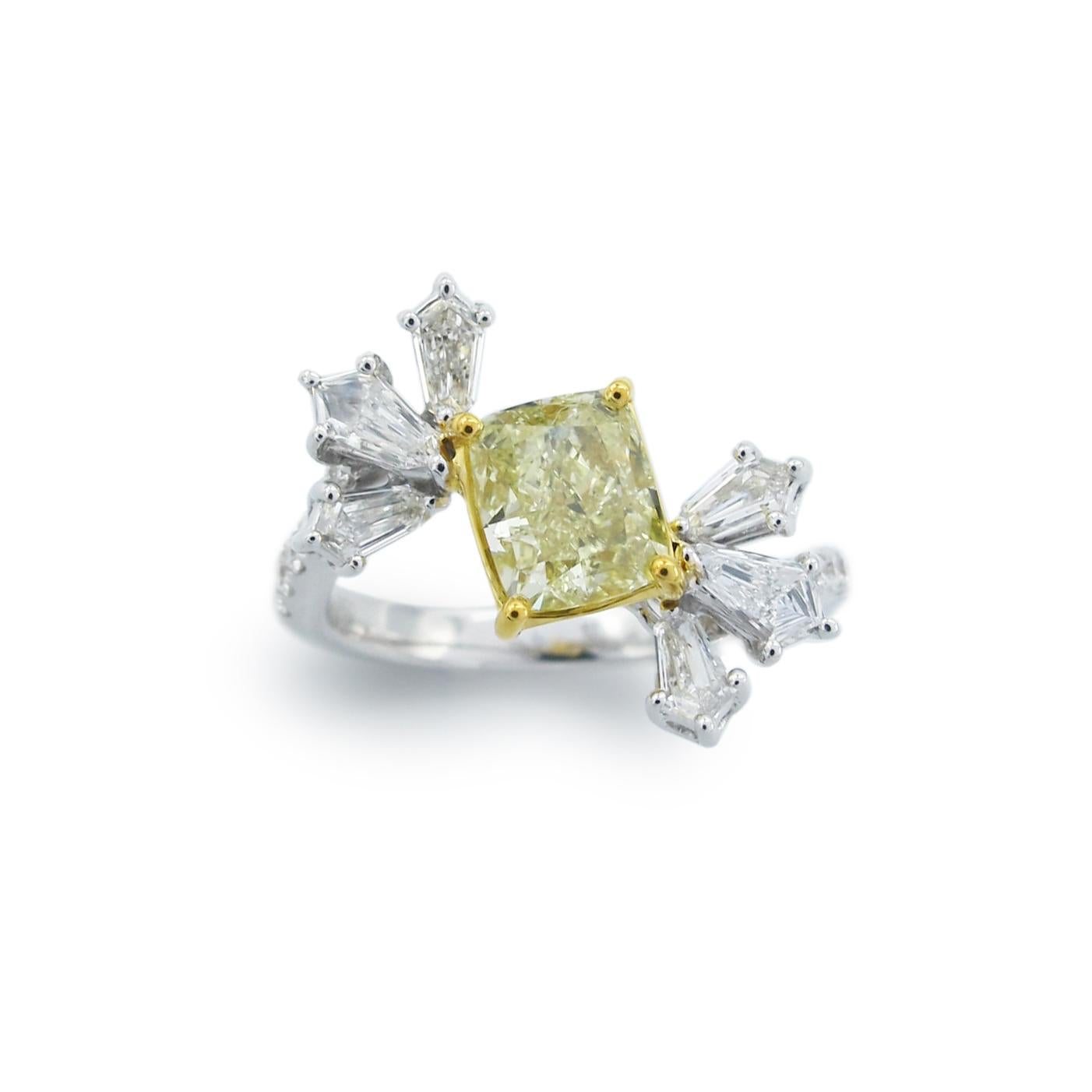 Cushion Cut Emilio Jewelry 1.93 Carat Intense Yellow Diamond Cocktail Ring For Sale