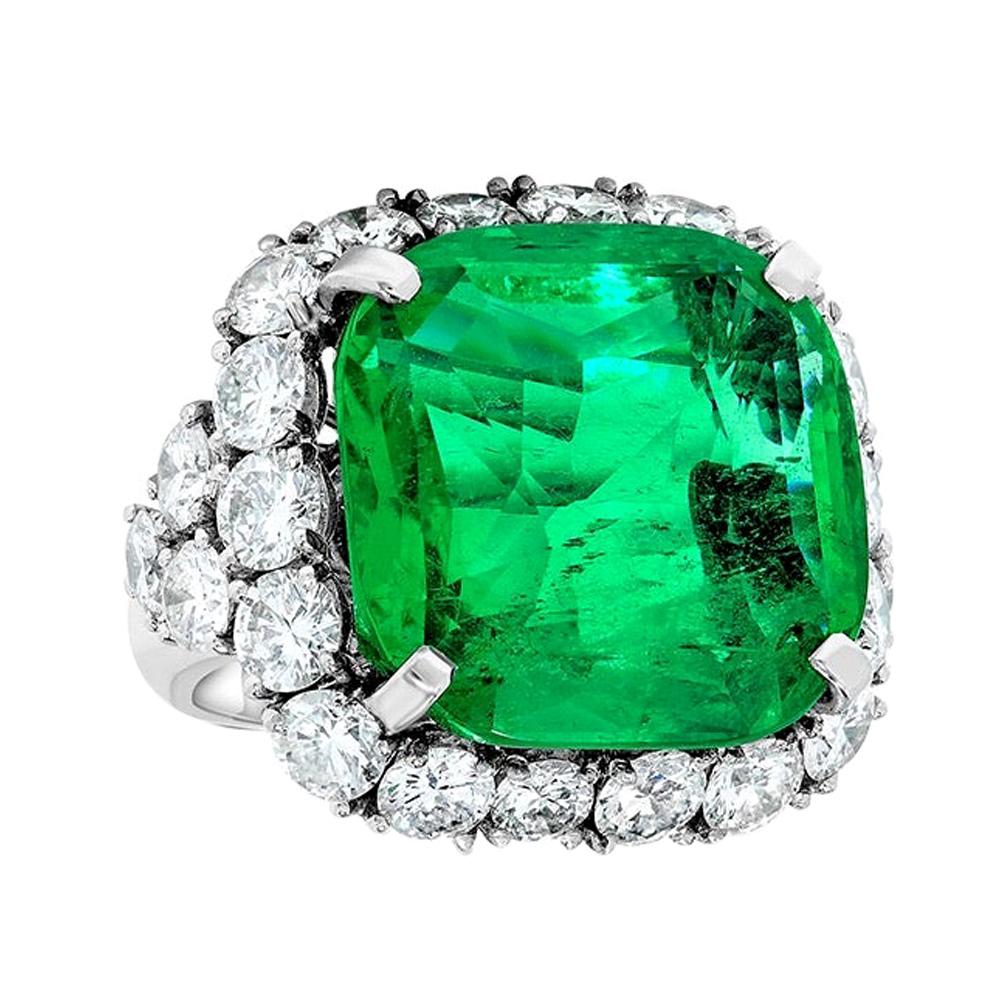 Emilio Jewelry 20.00 Carat Colombian Emerald Ring For Sale