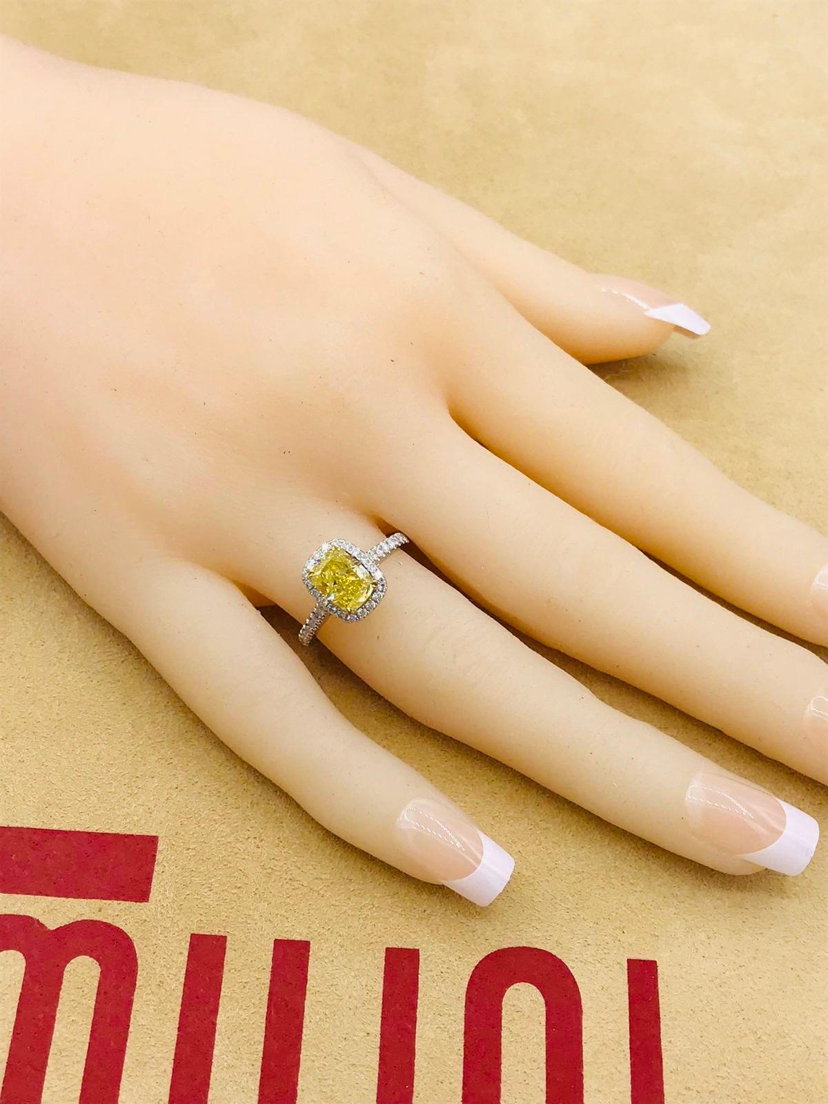 Emilio Jewelry 2.02 Carat GIA Certified Fancy Intense Yellow Diamond Ring 7