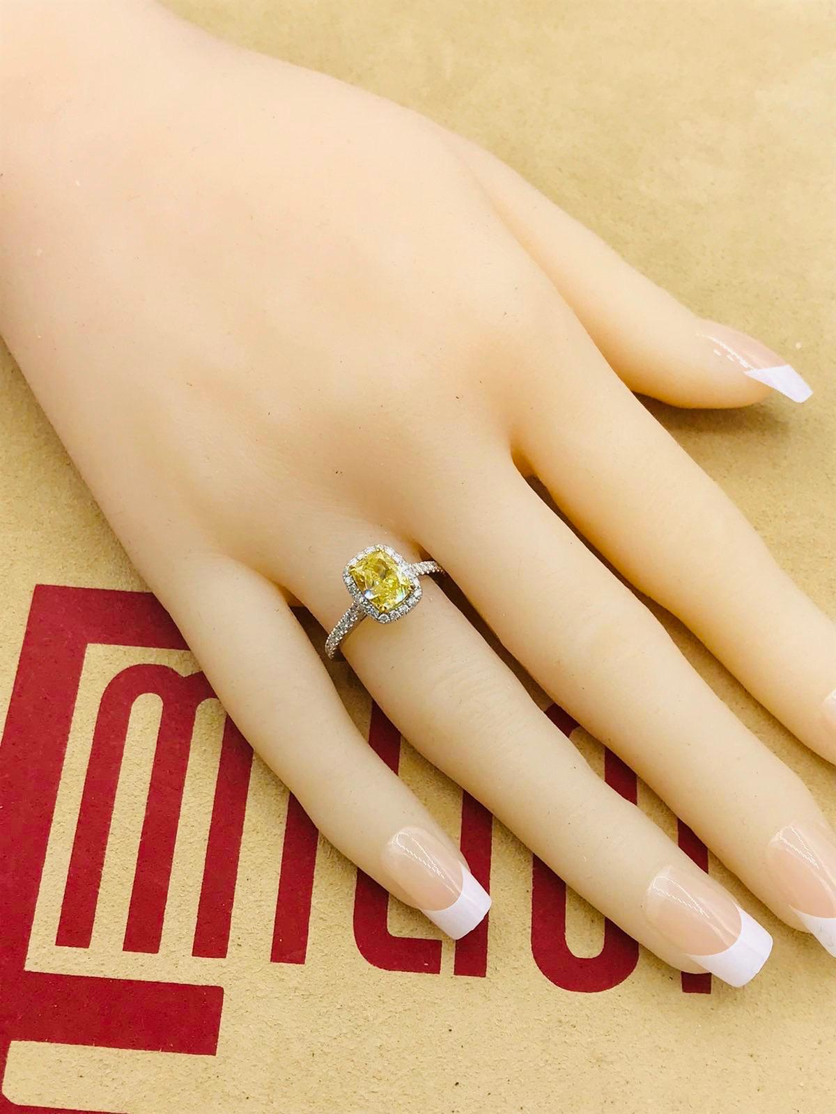 Emilio Jewelry 2.02 Carat GIA Certified Fancy Intense Yellow Diamond Ring 8