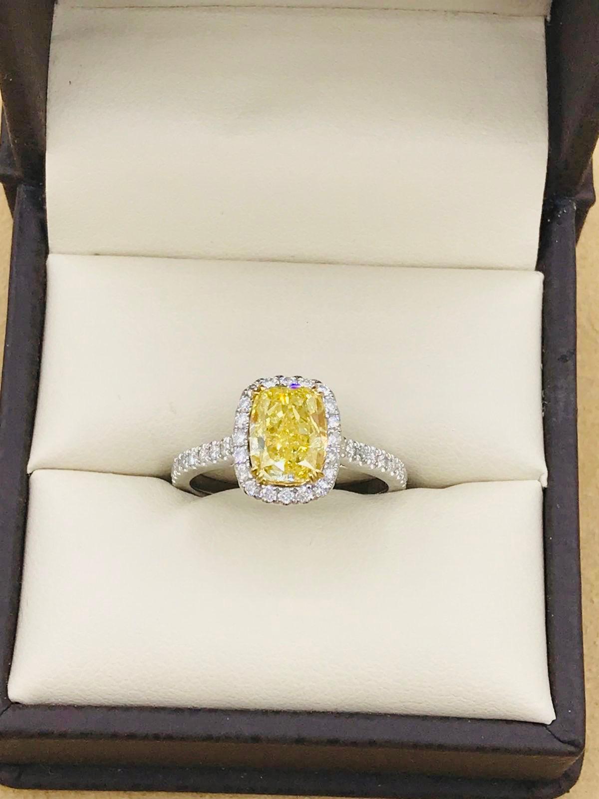 Emilio Jewelry 2.02 Carat GIA Certified Fancy Intense Yellow Diamond Ring 1