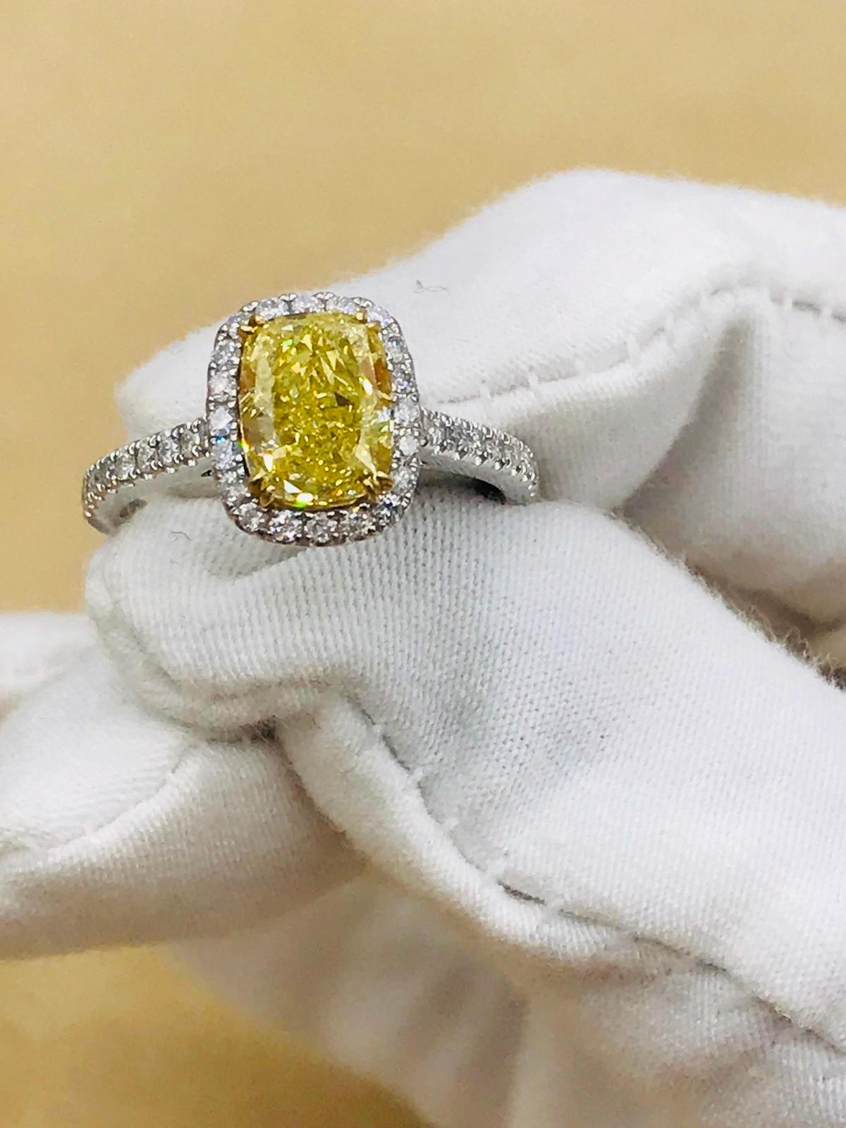 Emilio Jewelry 2.02 Carat GIA Certified Fancy Intense Yellow Diamond Ring 2