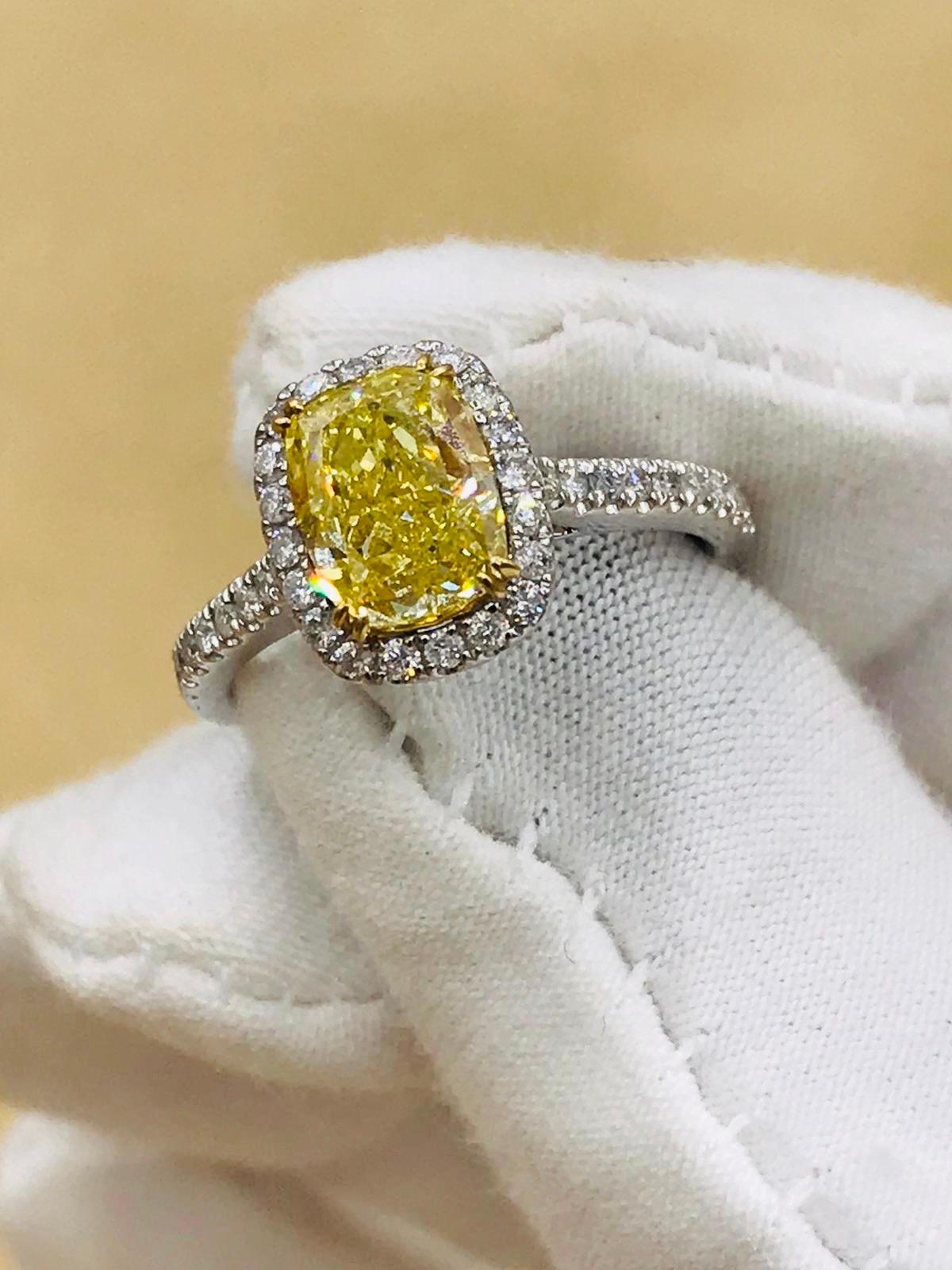 Emilio Jewelry 2.02 Carat GIA Certified Fancy Intense Yellow Diamond Ring 3
