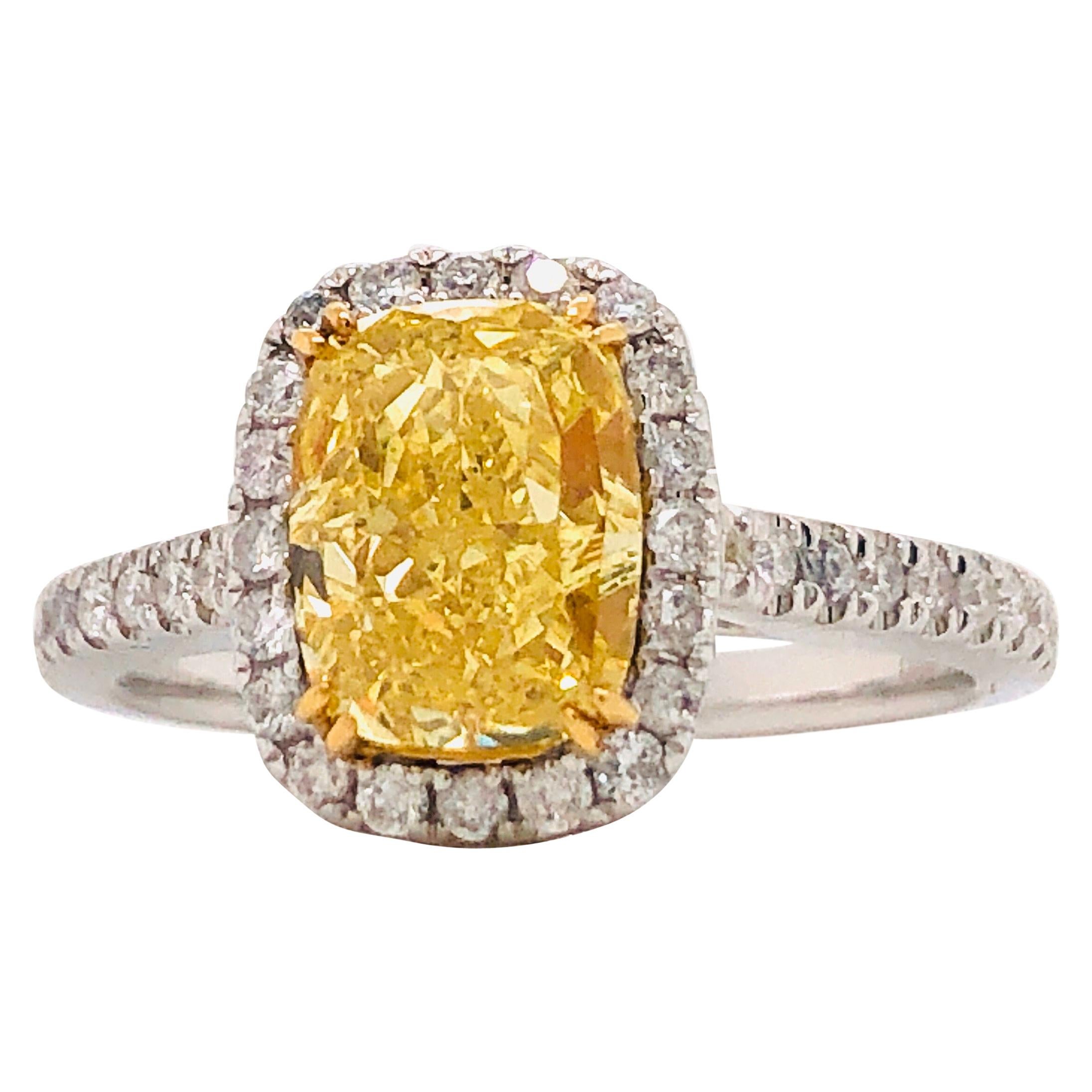 Emilio Jewelry 2.02 Carat GIA Certified Fancy Intense Yellow Diamond Ring