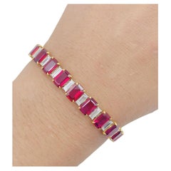 Emilio Jewelry 21.00 Carat Emerald Cut Vivid Red Ruby Diamond Bracelet